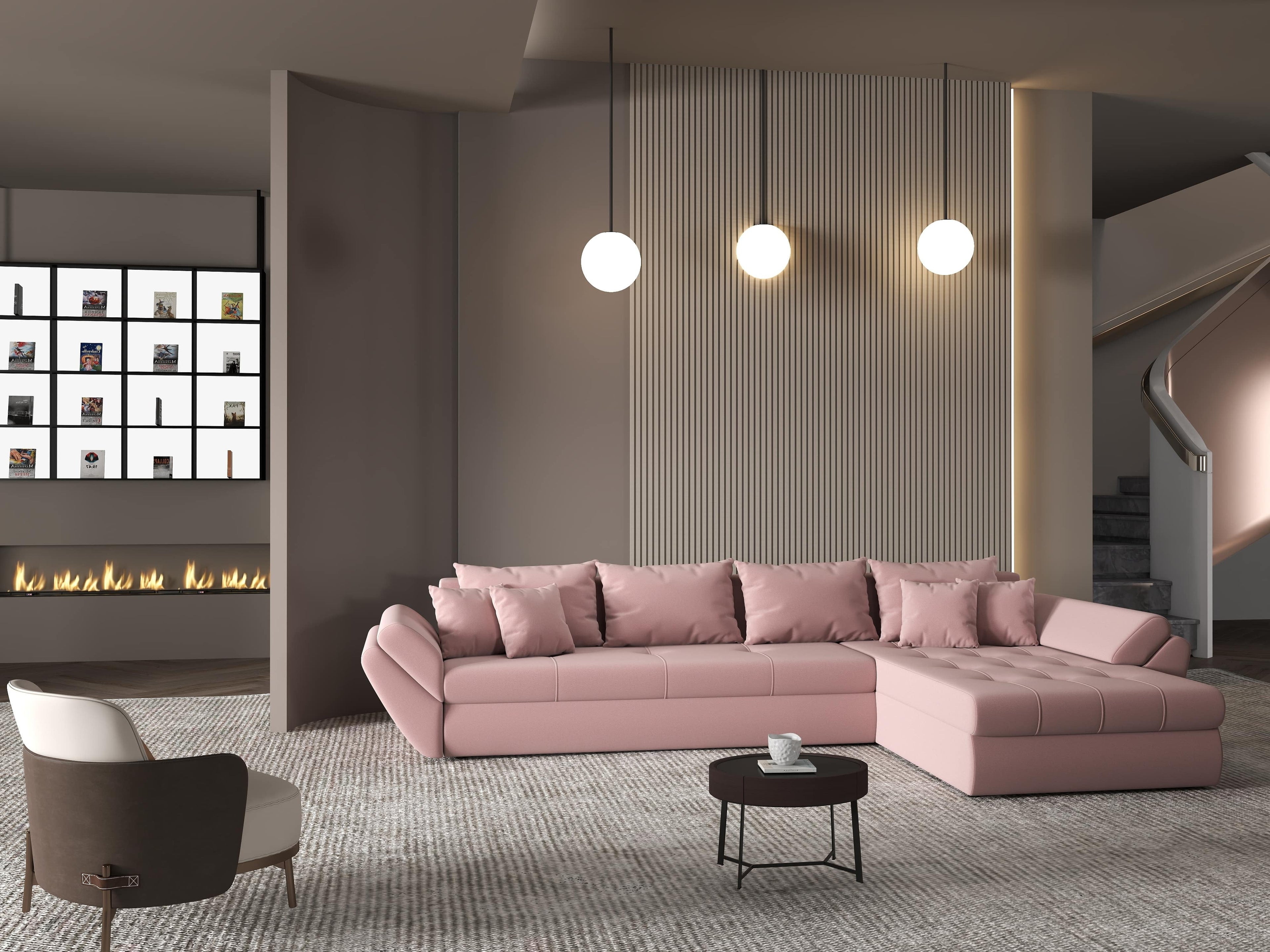 Colțar extensibil dumonde cu ladă de depozitare si sezut confortabil din spuma high-density, Loana XL Royal Roz II 335x185 cm