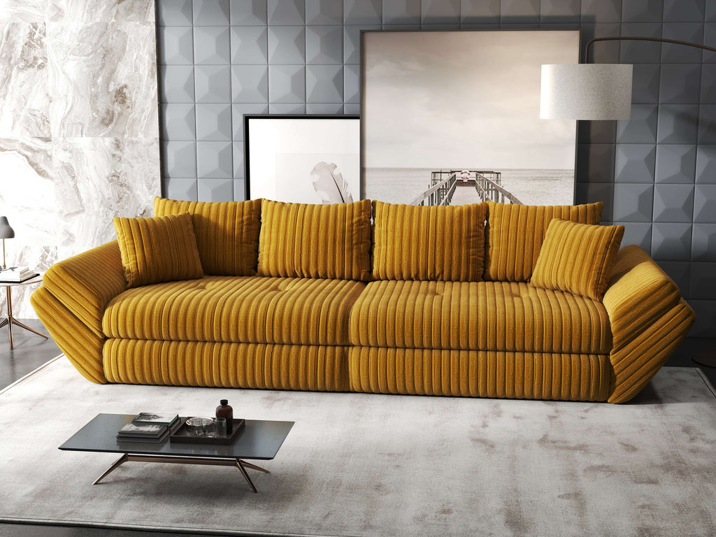 Canapea extensibilă dumonde cu ladă de depozitare si sezut confortabil din spuma high-density, Loana Ambience Mustar 300x100 cm