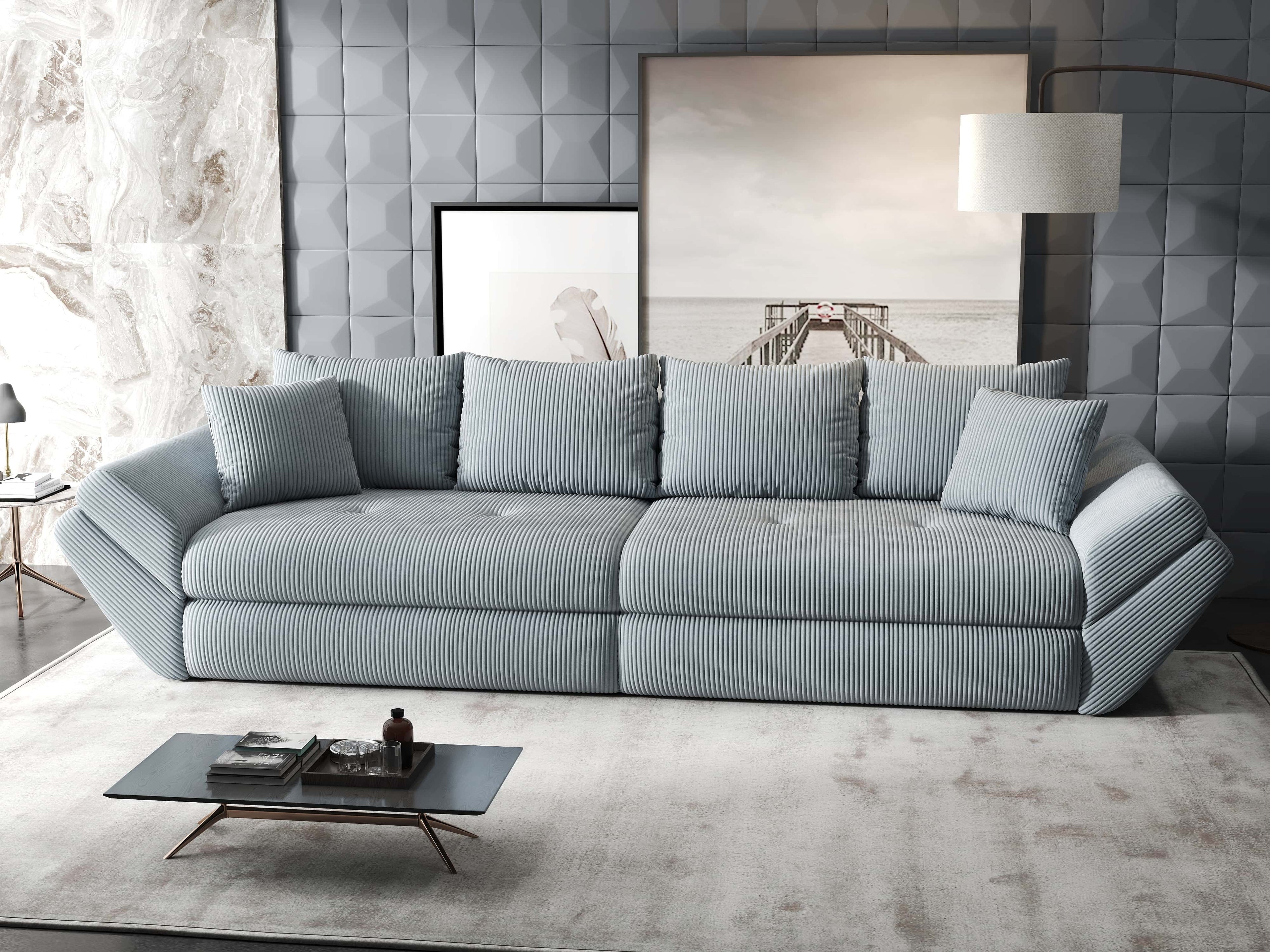 Canapea extensibilă dumonde cu ladă de depozitare si sezut confortabil din spuma high-density, Loana Zoom Gri 300x100 cm