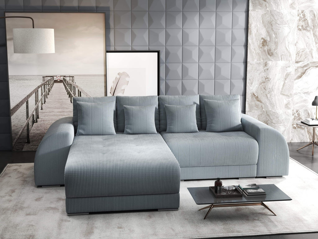 Colțar extensibil dumonde cu ladă de depozitare si sezut confortabil din spuma high-density, Verona Zoom Gri 290x185 cm