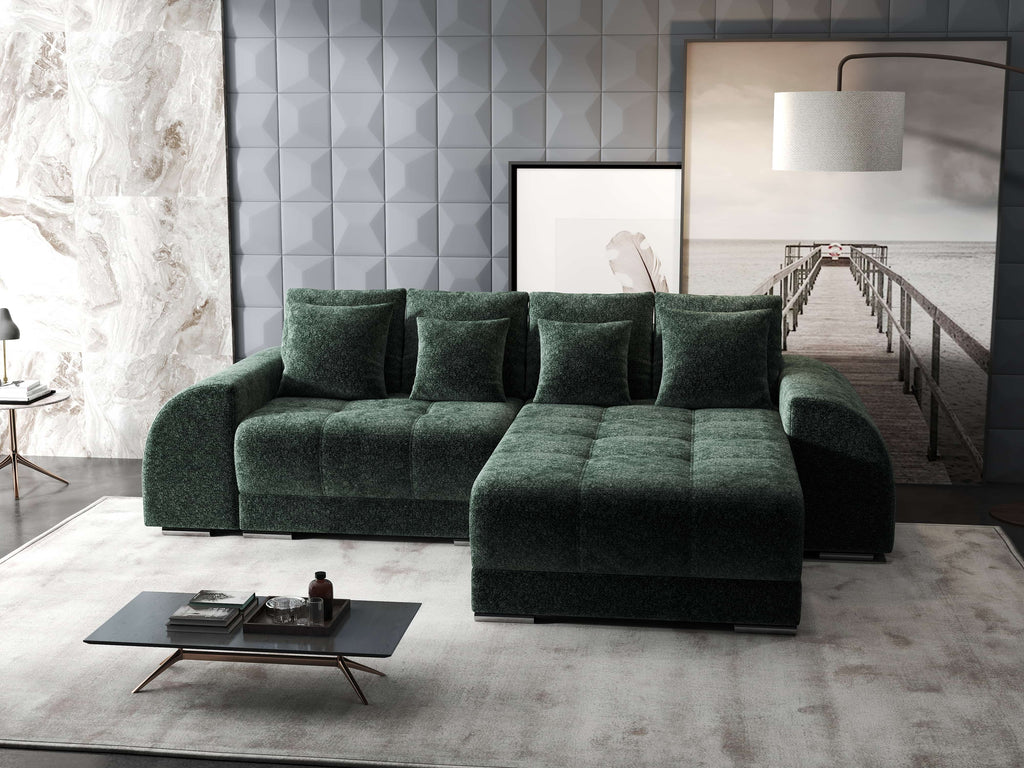 Colțar extensibil dumonde cu ladă de depozitare si sezut confortabil din spuma high-density, Verona Euphoria Verde II 290x185 cm