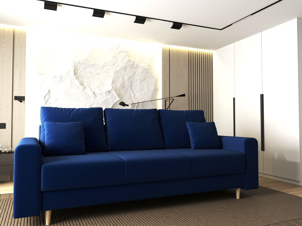 Canapea extensibilă dumonde cu ladă de depozitare si sezut confortabil din spuma high-density, Kronos Royal Albastru 210x100 cm