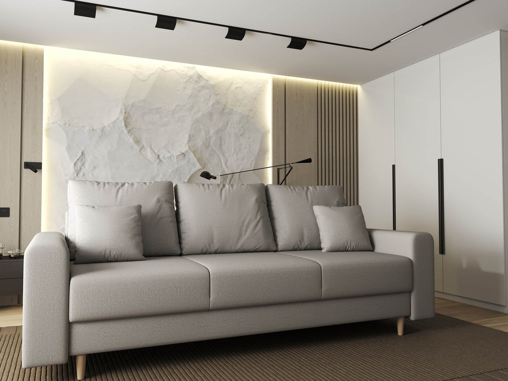 Canapea extensibilă dumonde cu ladă de depozitare si sezut confortabil din spuma high-density, Kronos Enjoy Bej 210x100 cm