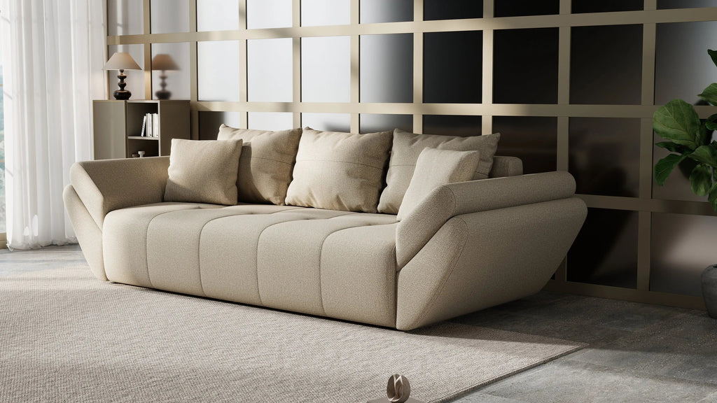Canapea extensibilă dumonde cu ladă de depozitare si sezut confortabil din spuma high-density, Berlin Enjoy Camel 250x100 cm