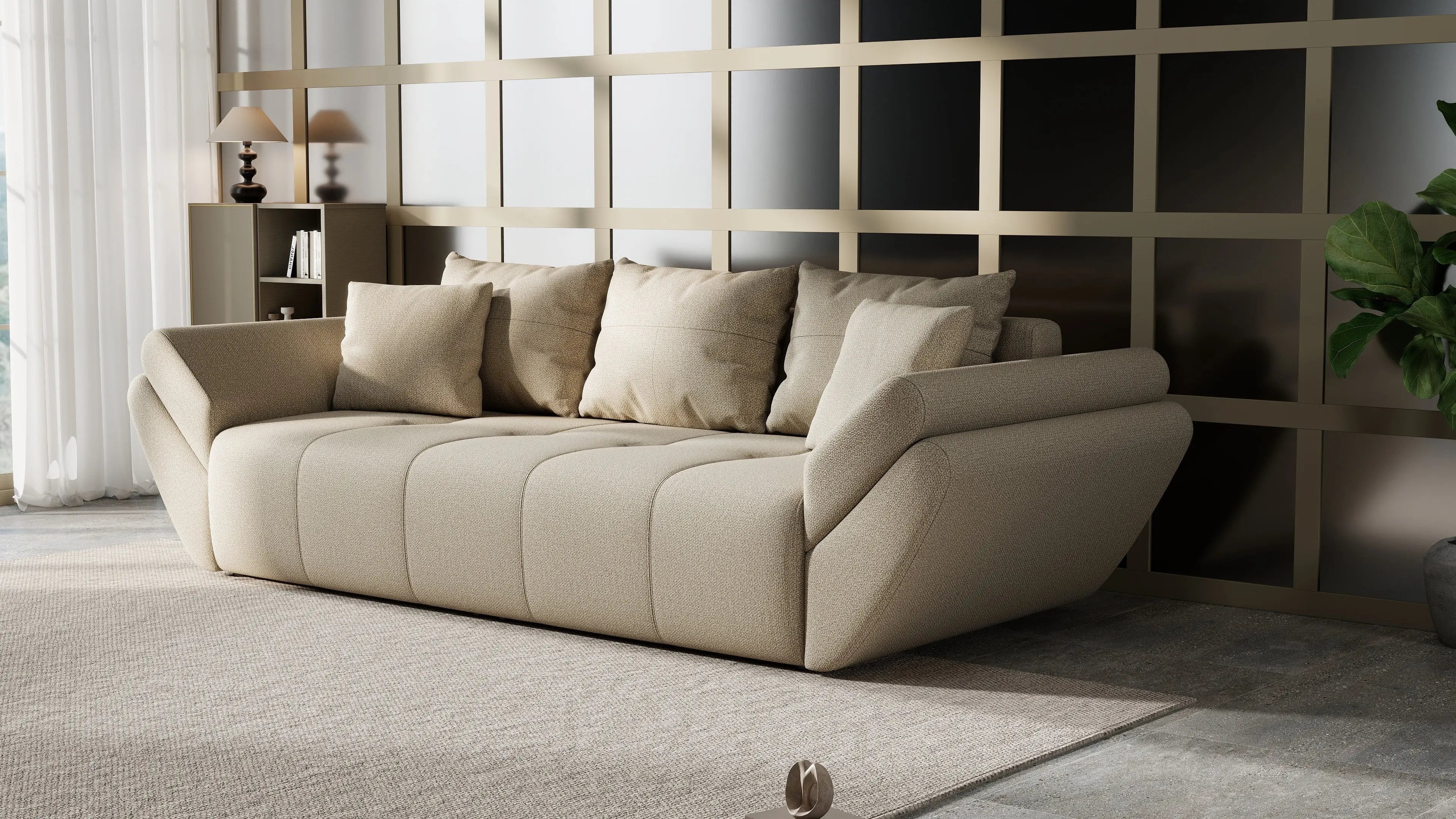 Canapea extensibilă dumonde cu ladă de depozitare si sezut confortabil din spuma high-density, Berlin Enjoy Camel 250x100 cm