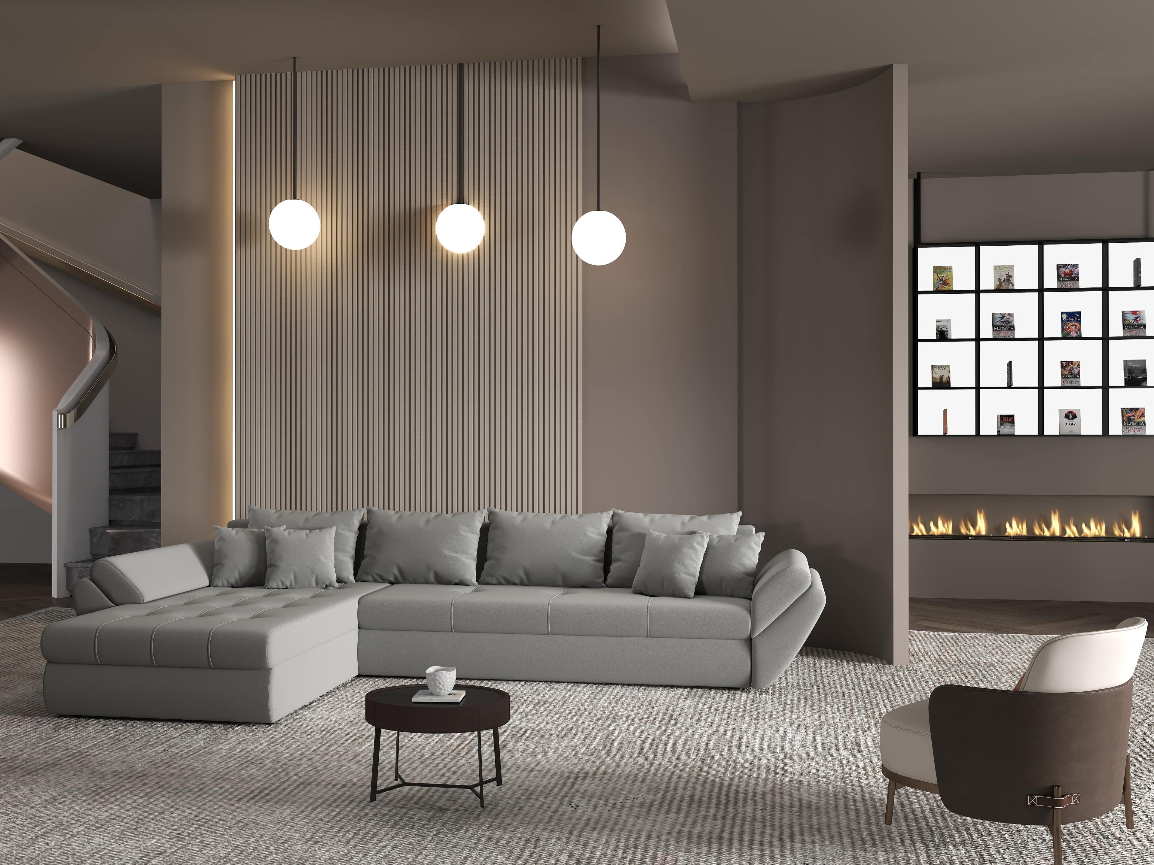 Colțar extensibil dumonde cu ladă de depozitare si sezut confortabil din spuma high-density, Loana XL Royal Gri 335x185 cm