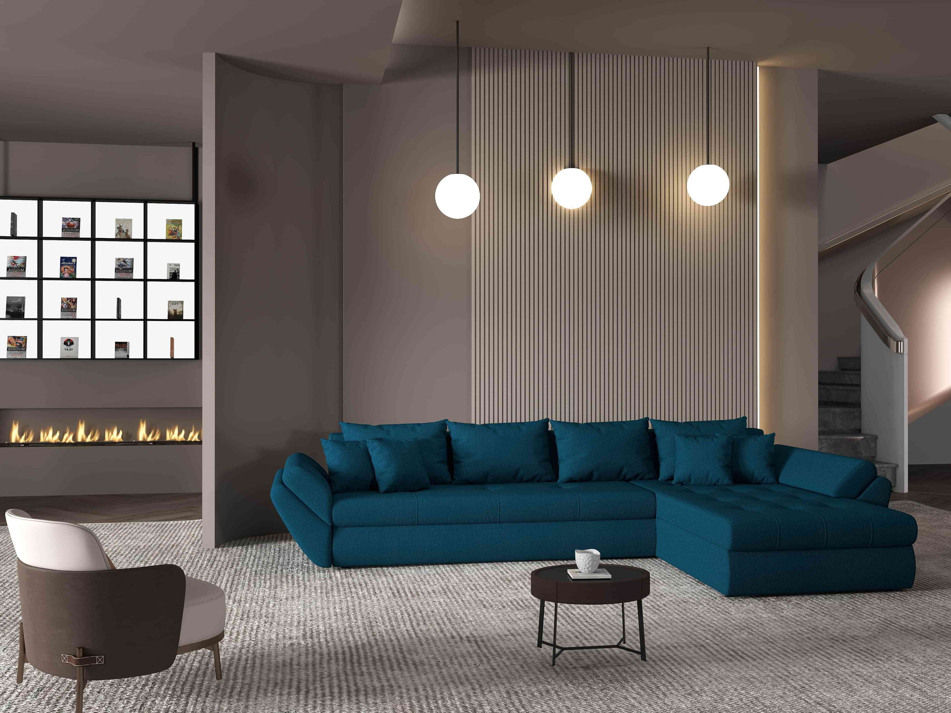 Colțar extensibil dumonde cu ladă de depozitare si sezut confortabil din spuma high-density, Loana XL Enjoy Petrol II 335x185 cm