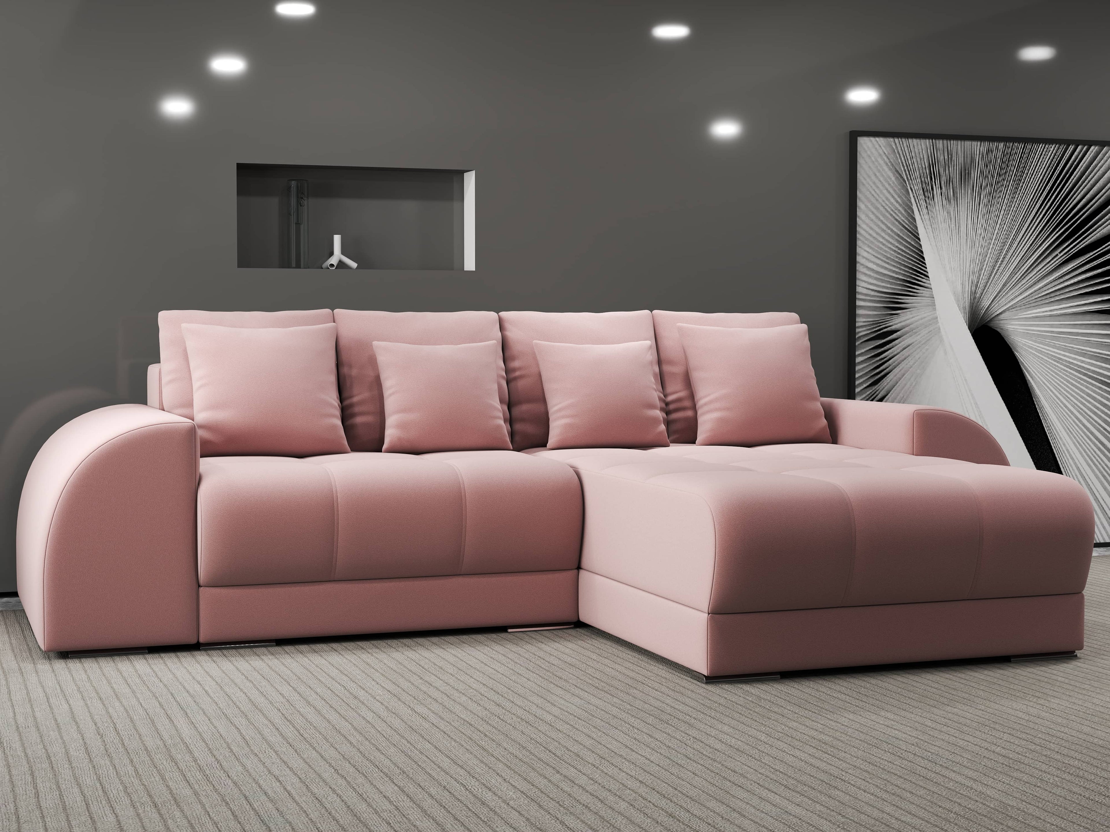 Colțar extensibil dumonde cu ladă de depozitare si sezut confortabil din spuma high-density, Verona Royal Roz II 290x185 cm