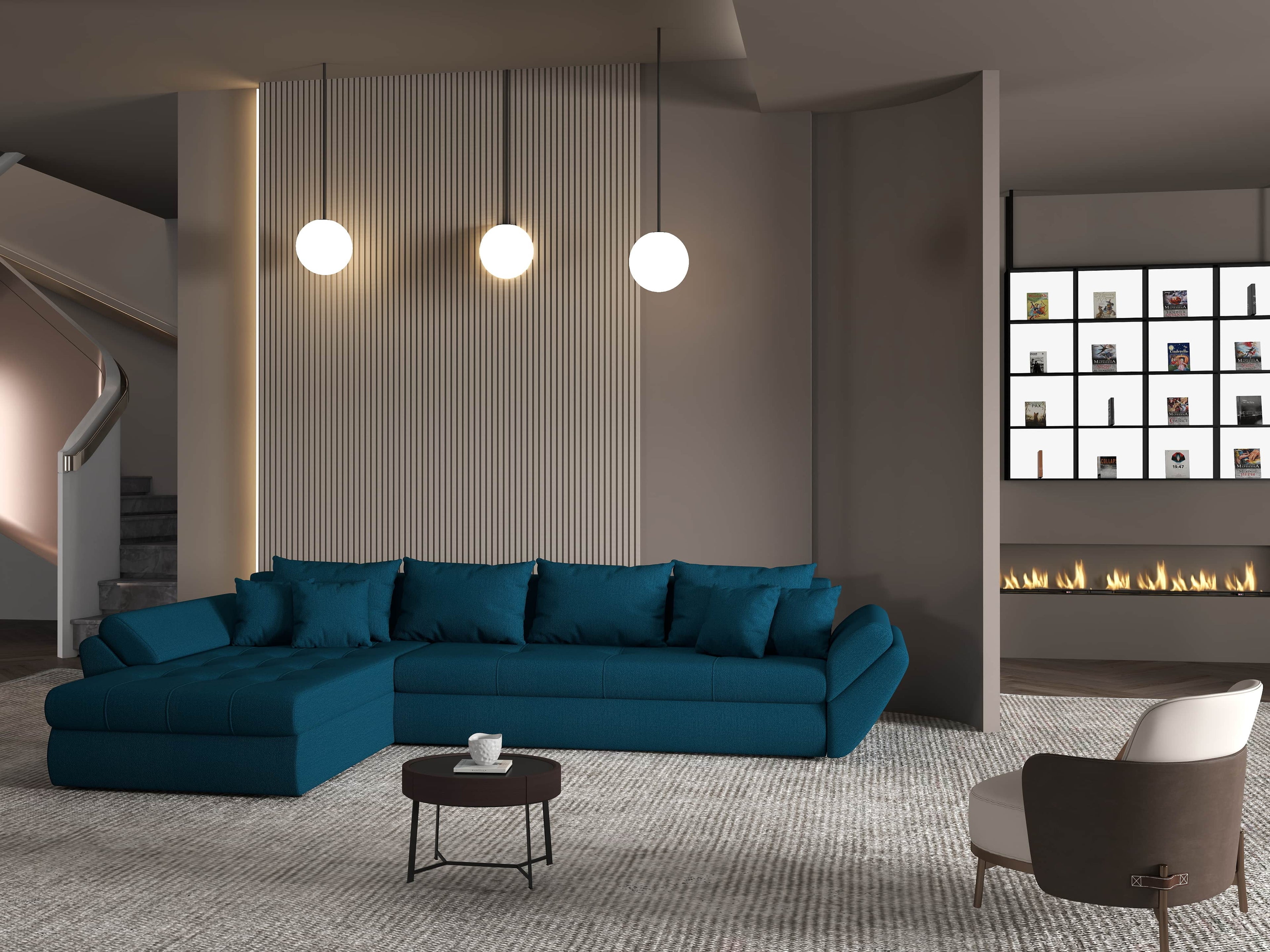 Colțar extensibil dumonde cu ladă de depozitare si sezut confortabil din spuma high-density, Loana XL Enjoy Petrol 335x185 cm