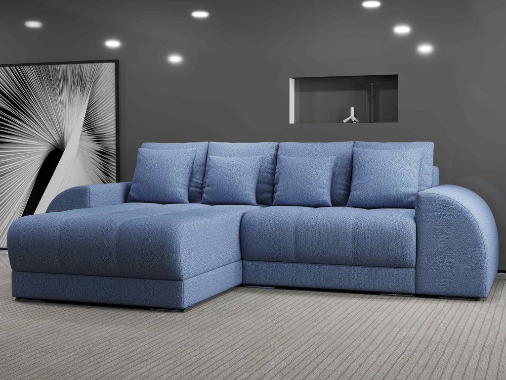 Colțar extensibil dumonde cu ladă de depozitare si sezut confortabil din spuma high-density, Verona Enjoy Albastru 290x185 cm
