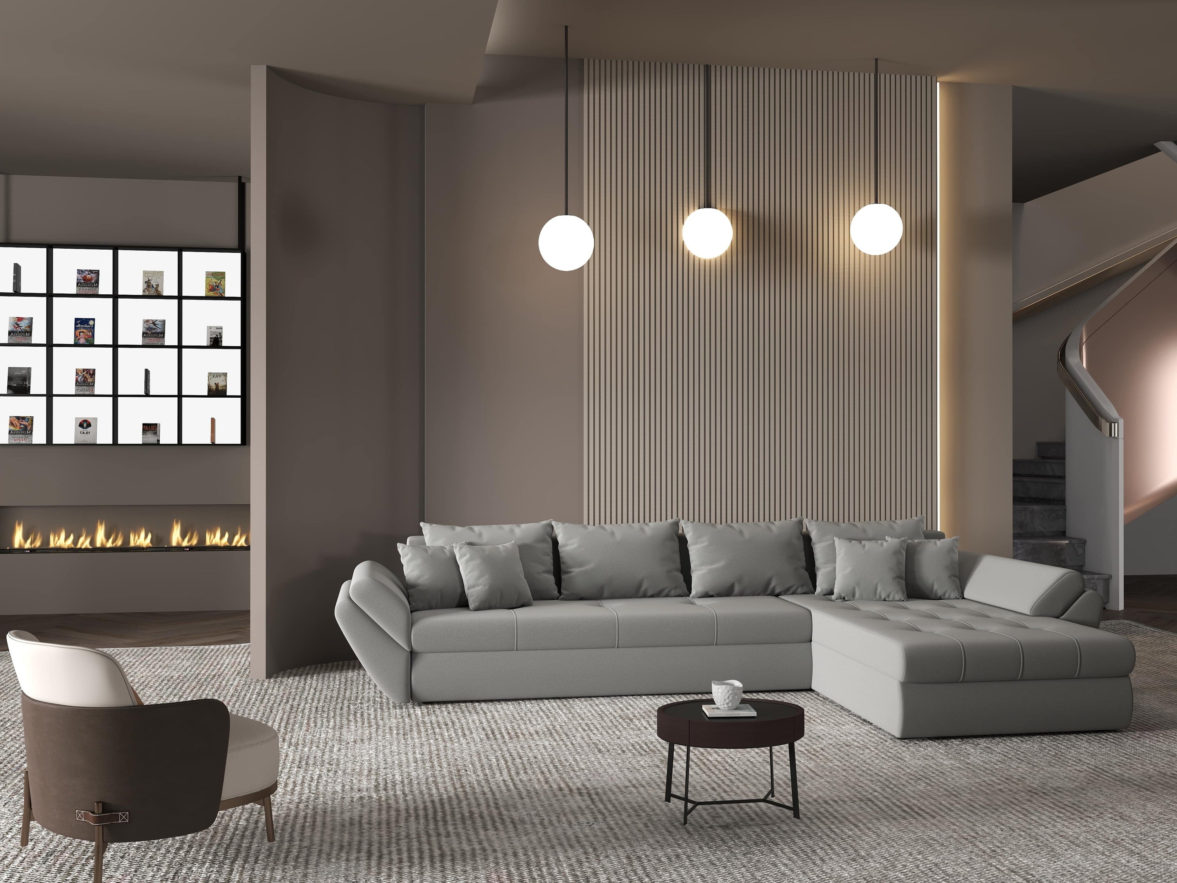 Colțar extensibil dumonde cu ladă de depozitare si sezut confortabil din spuma high-density, Loana XL Royal Gri II 335x185 cm