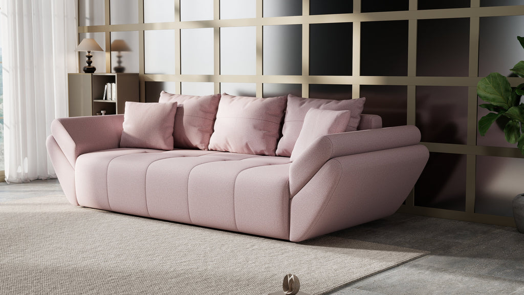 Canapea extensibilă dumonde cu ladă de depozitare si sezut confortabil din spuma high-density, Berlin Enjoy Flamingo 250x100 cm