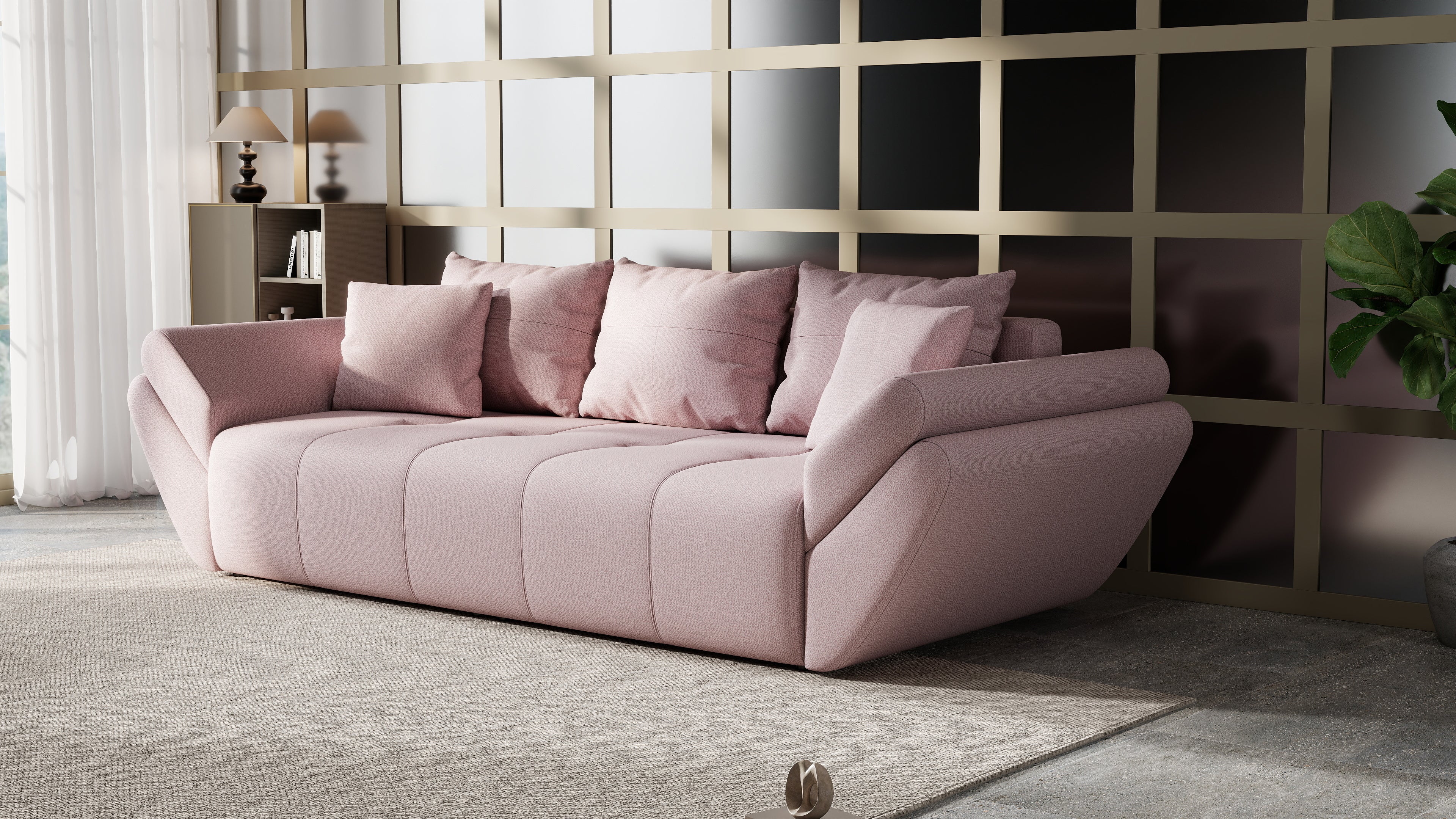 Canapea extensibilă dumonde cu ladă de depozitare si sezut confortabil din spuma high-density, Berlin Enjoy Flamingo 250x100 cm