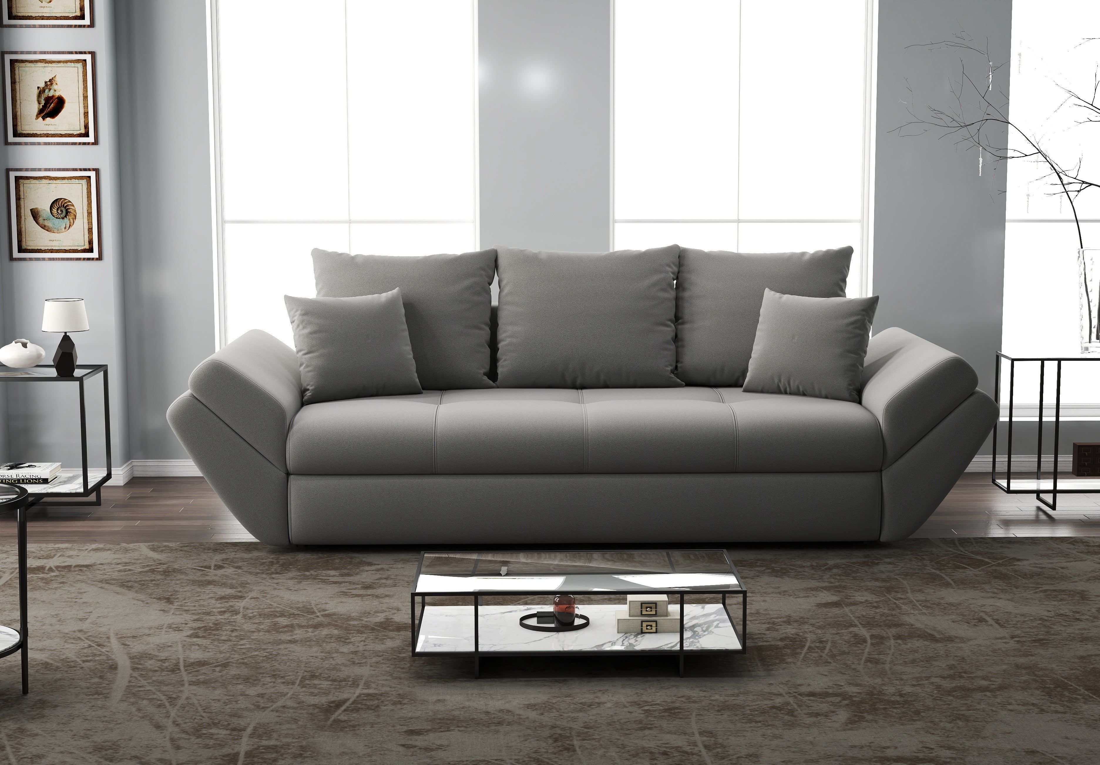 Canapea extensibilă dumonde cu ladă de depozitare si sezut confortabil din spuma high-density, Loana Royal Grey 250x100 cm
