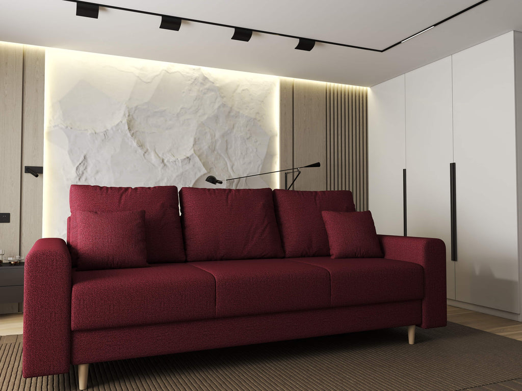 Canapea extensibilă dumonde cu ladă de depozitare si sezut confortabil din spuma high-density, Kronos Enjoy Rosu 210x100 cm