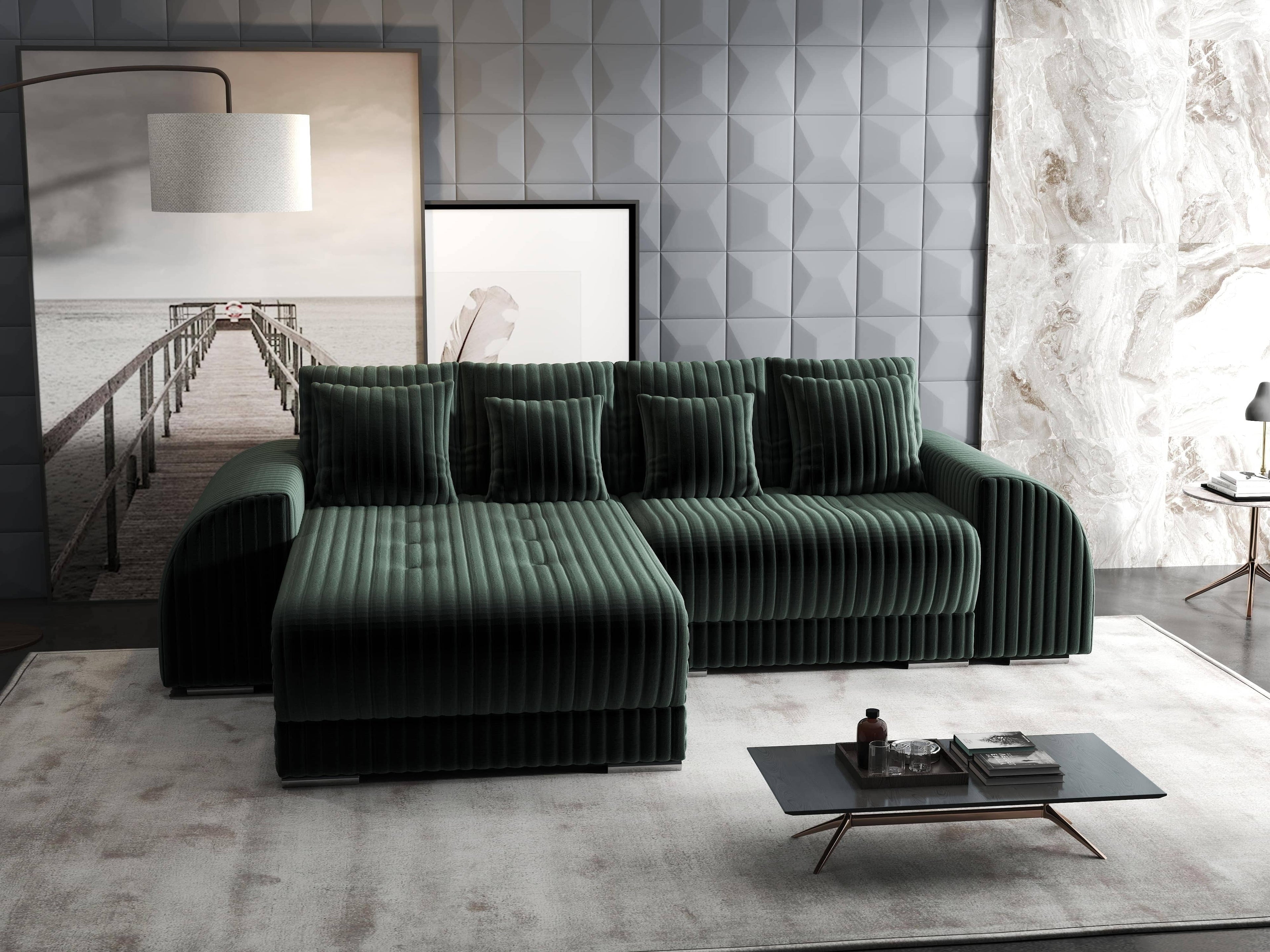 Colțar extensibil dumonde cu ladă de depozitare si sezut confortabil din spuma high-density, Verona Ambience Verde 290x185 cm