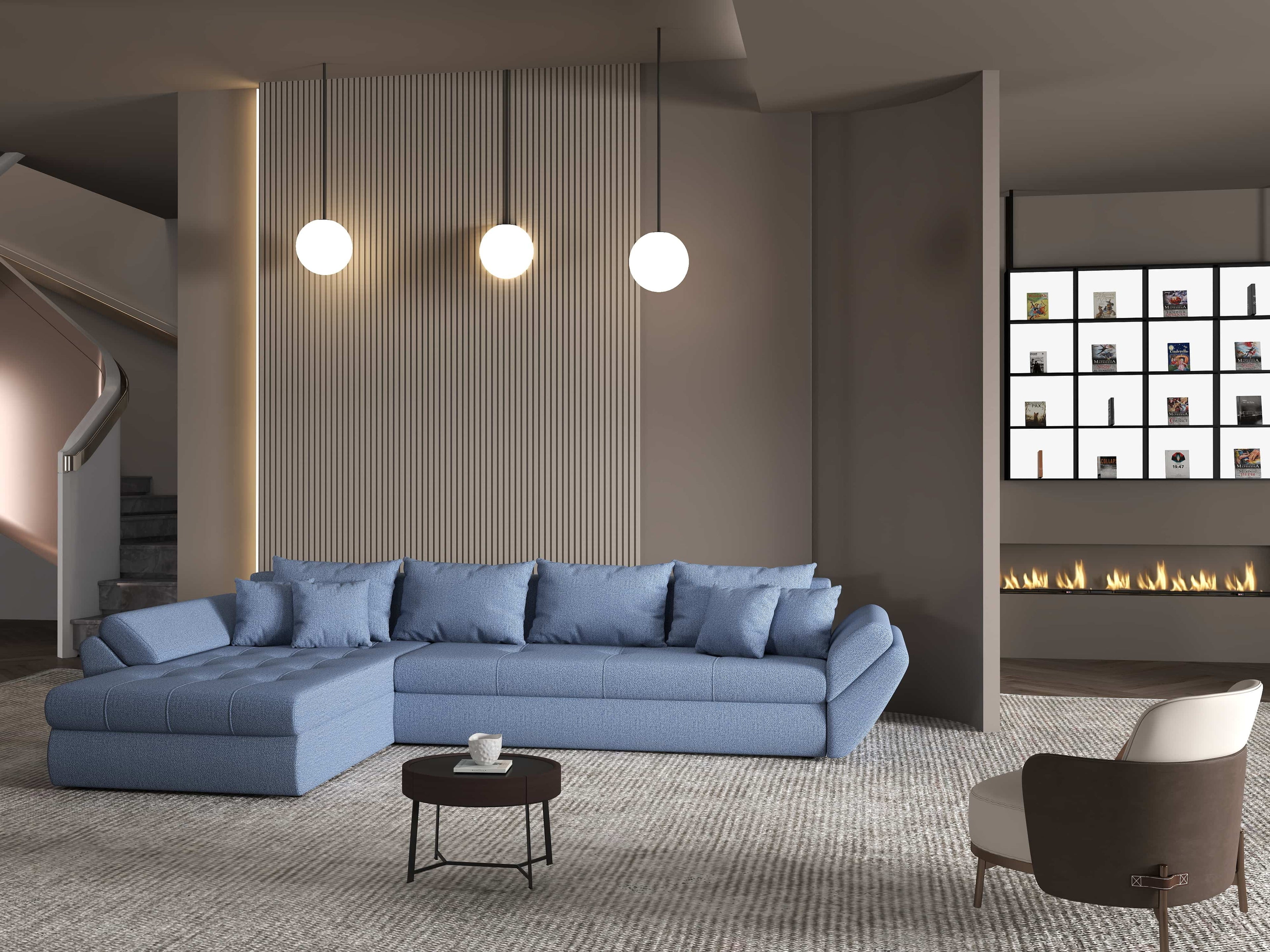 Colțar extensibil dumonde cu ladă de depozitare si sezut confortabil din spuma high-density, Loana XL Enjoy Albastru 335x185 cm