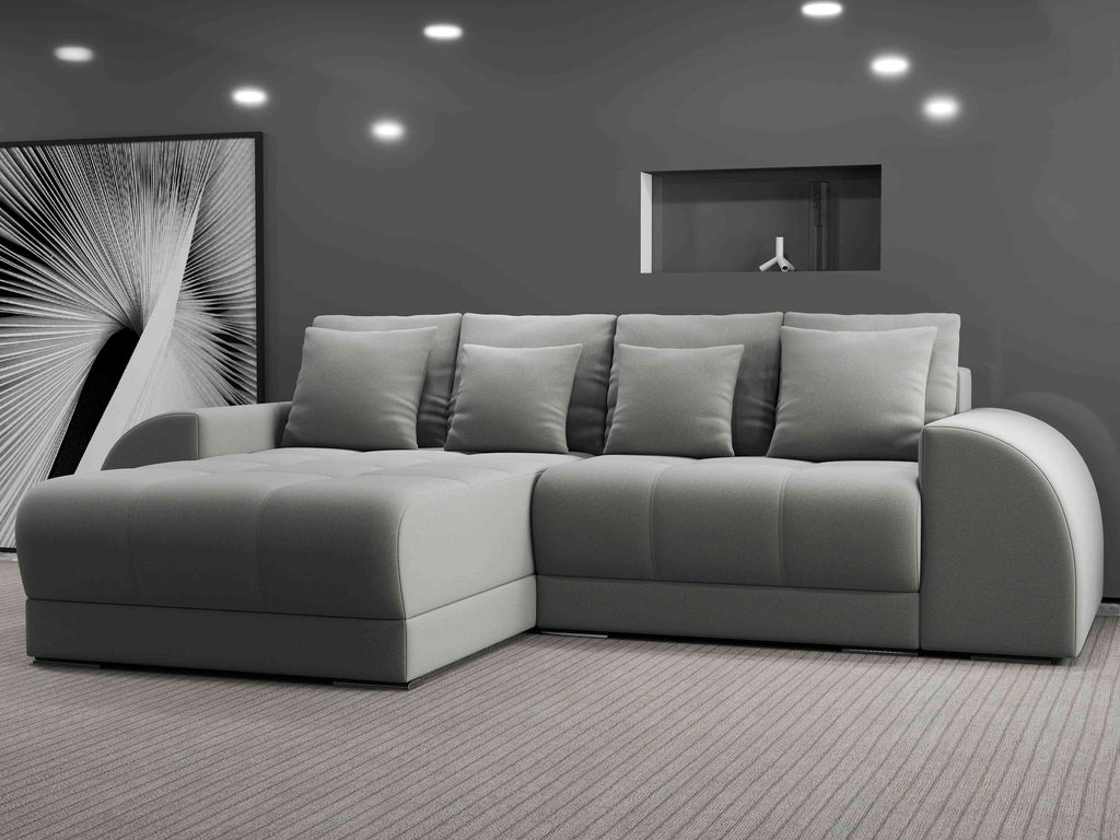 Colțar extensibil dumonde cu ladă de depozitare si sezut confortabil din spuma high-density, Verona Royal Gri 290x185 cm