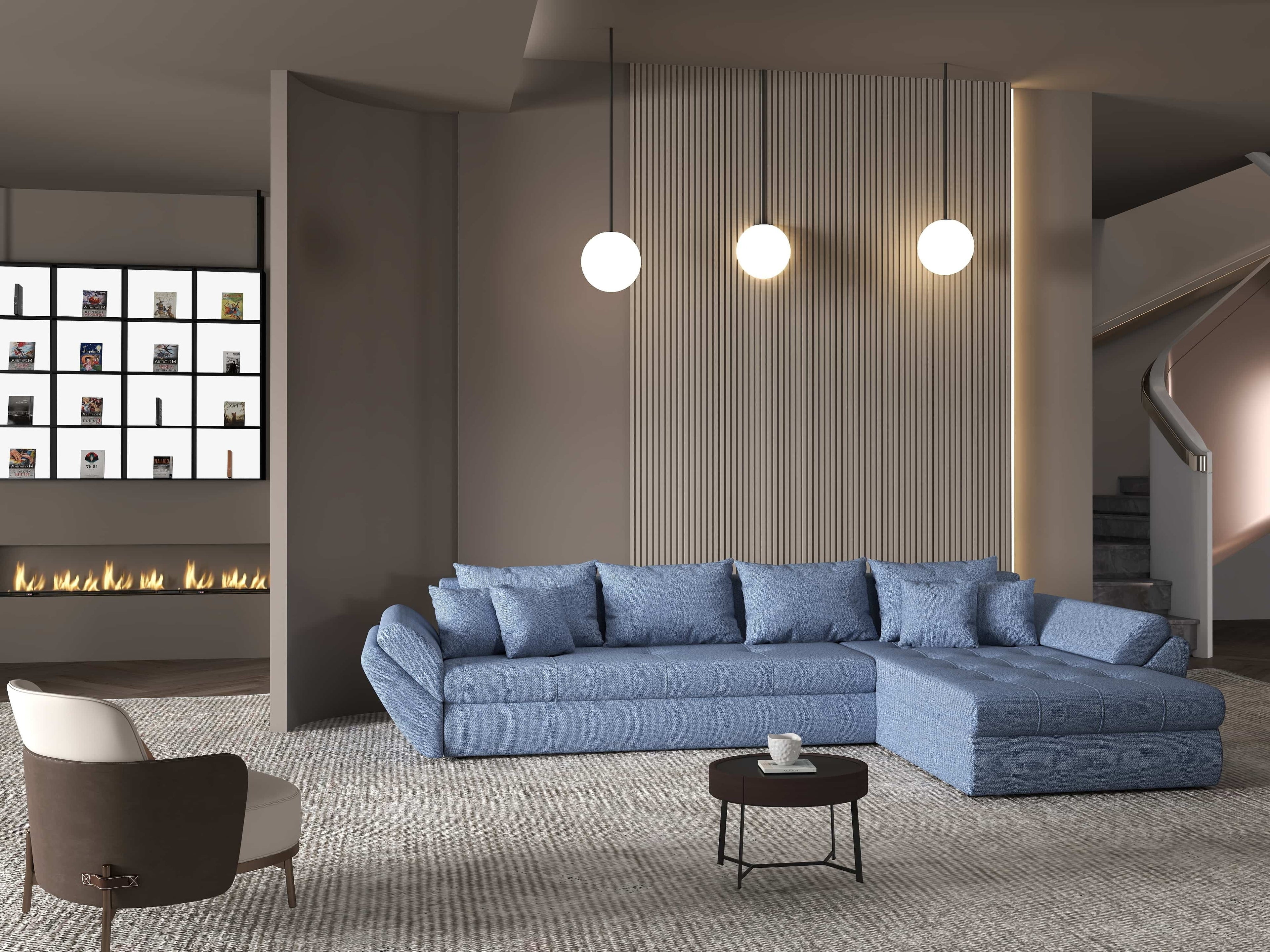 Colțar extensibil dumonde cu ladă de depozitare si sezut confortabil din spuma high-density, Loana XL Enjoy Albastru II 335x185 cm