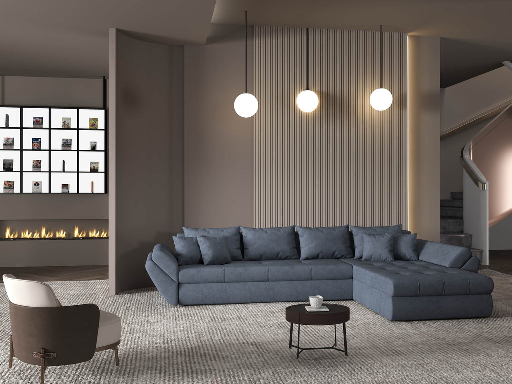 Colțar extensibil dumonde cu ladă de depozitare si sezut confortabil din spuma high-density, Loana XL Enjoy Antracit II 335x185 cm