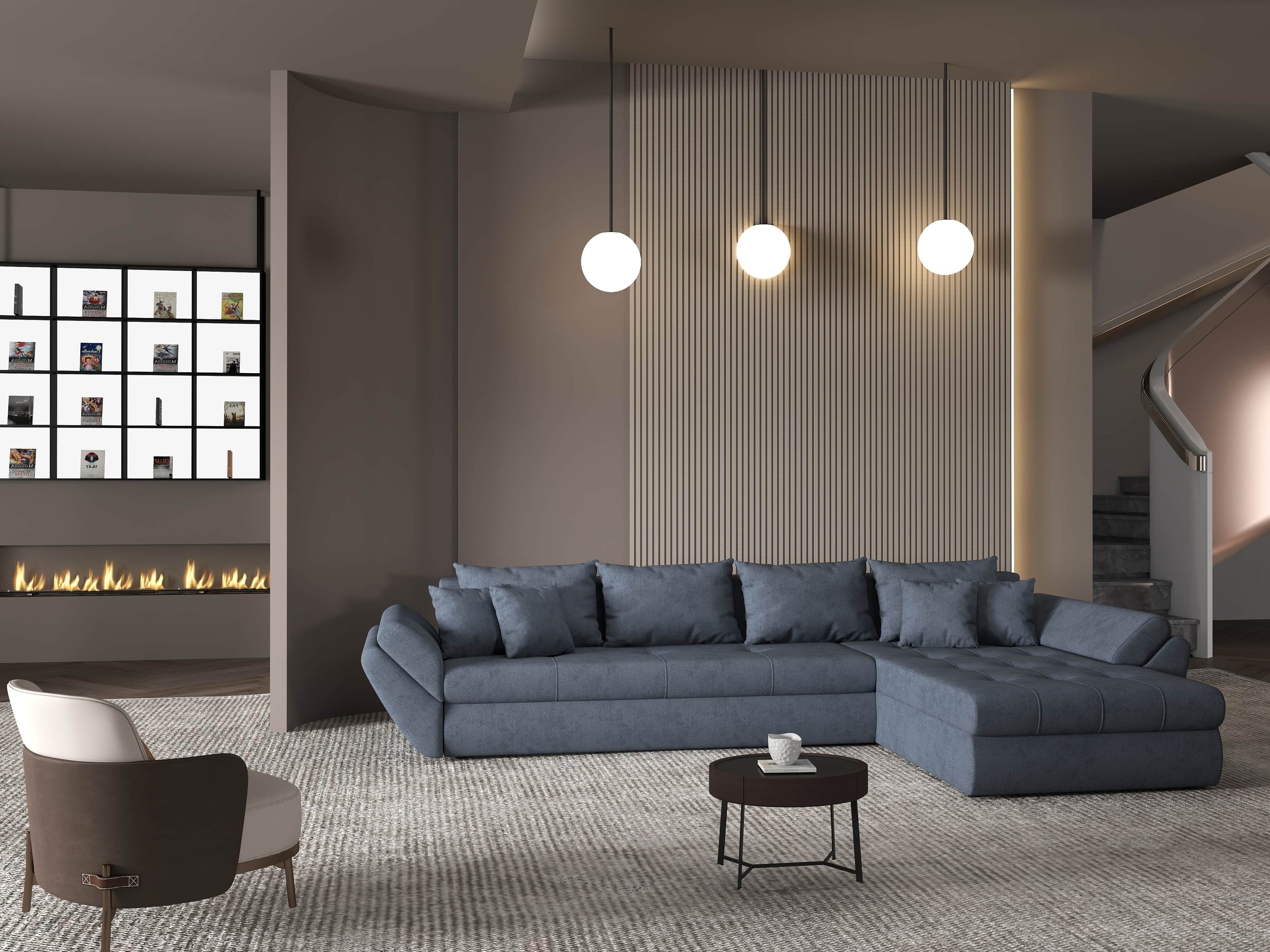 Colțar extensibil dumonde cu ladă de depozitare si sezut confortabil din spuma high-density, Loana XL Enjoy Antracit II 335x185 cm