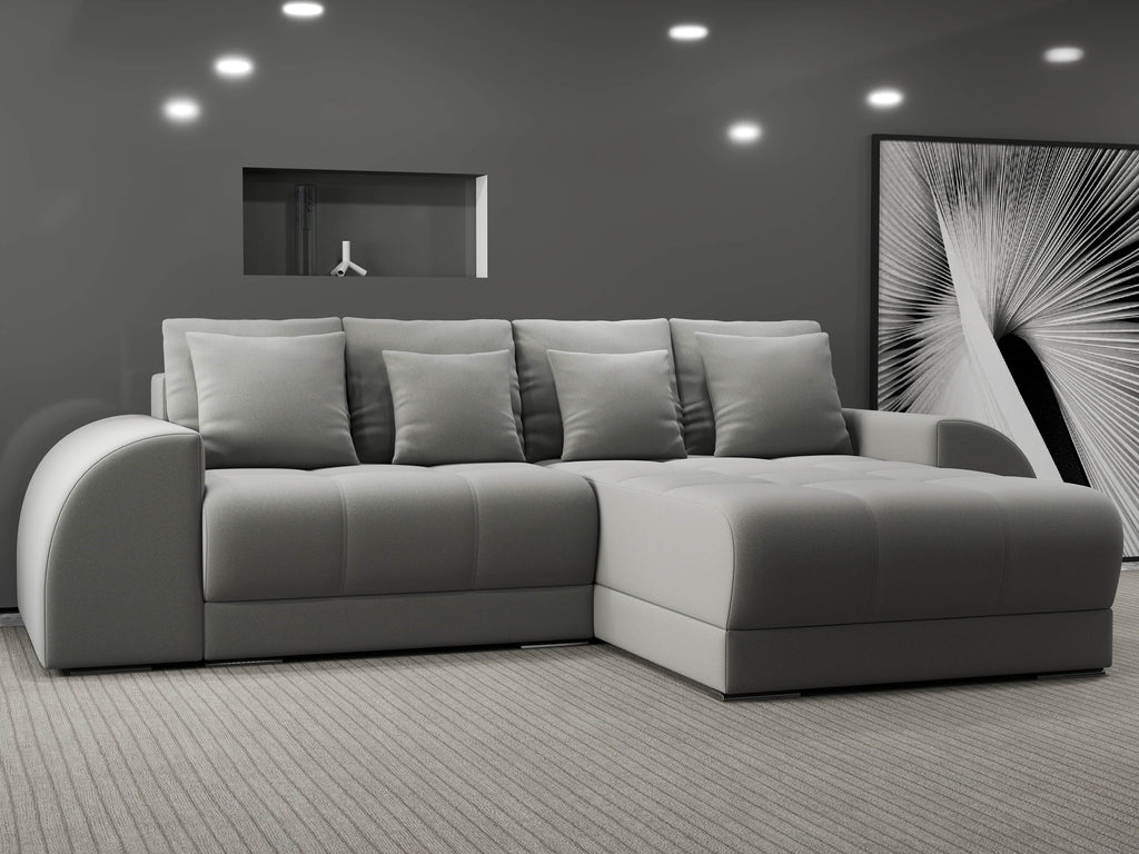 Colțar extensibil dumonde cu ladă de depozitare si sezut confortabil din spuma high-density, Verona Royal Gri II 290x185 cm