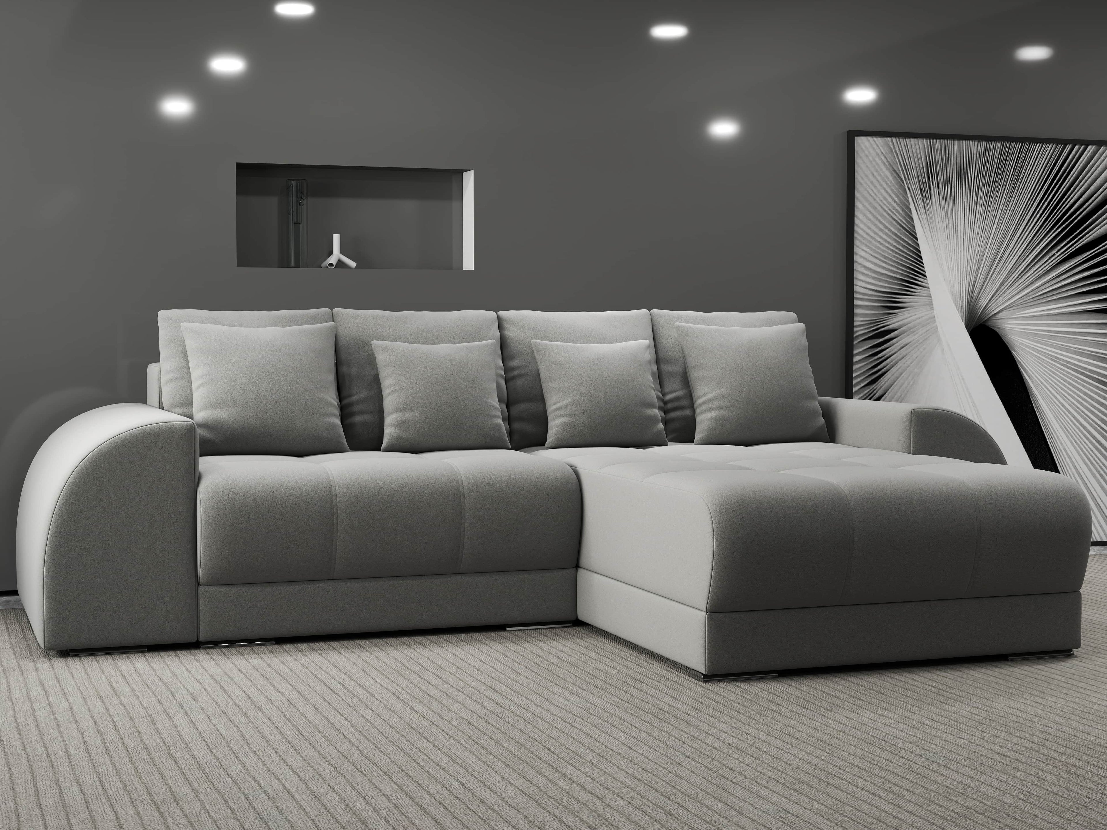Colțar extensibil dumonde cu ladă de depozitare si sezut confortabil din spuma high-density, Verona Royal Gri II 290x185 cm