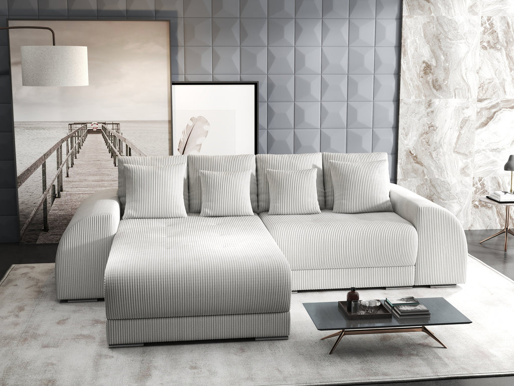 Colțar extensibil dumonde cu ladă de depozitare si sezut confortabil din spuma high-density, Verona Zoom Crem 290x185 cm