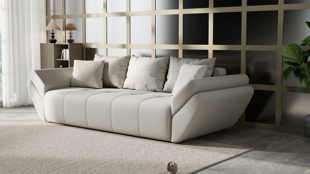 Canapea extensibilă dumonde cu ladă de depozitare si sezut confortabil din spuma high-density, Berlin Enjoy Bej 250x100 cm
