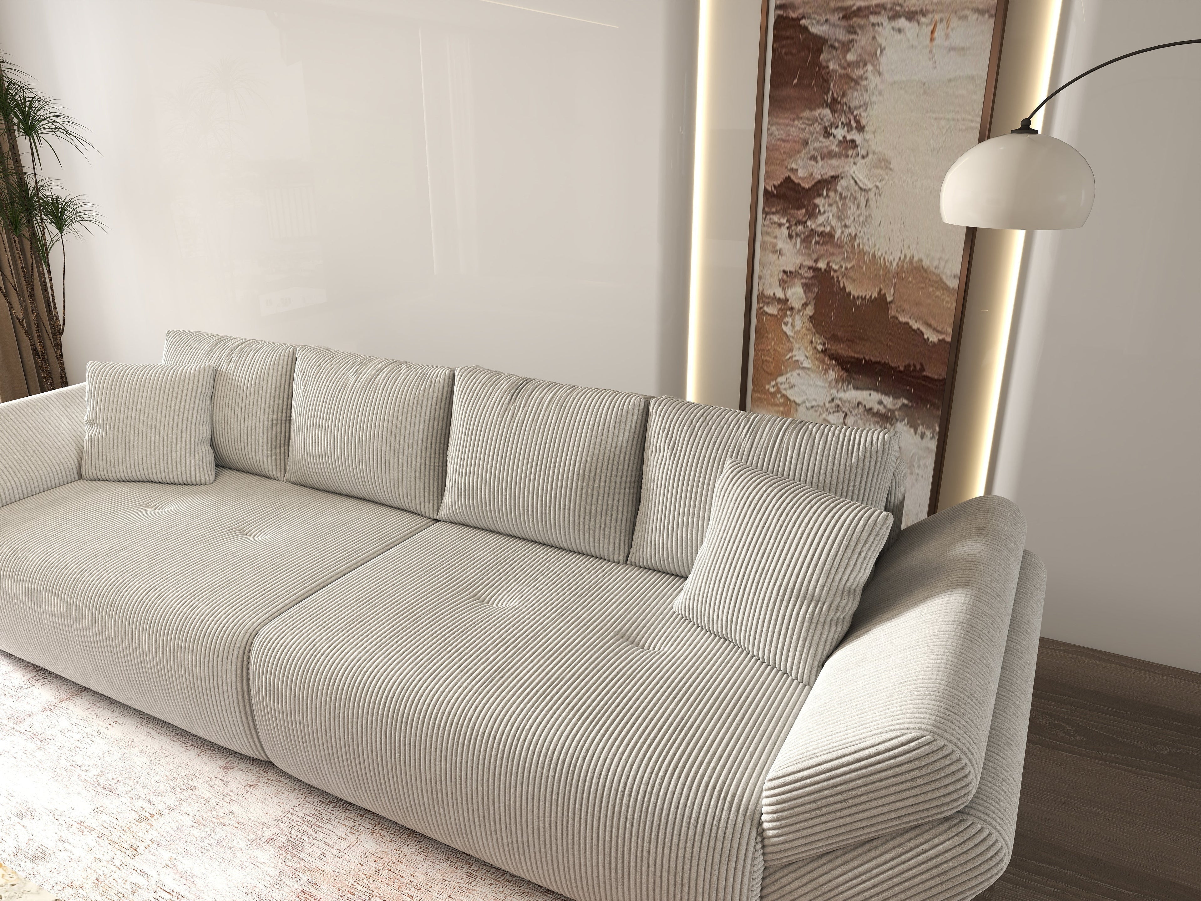 Canapea extensibilă dumonde cu ladă de depozitare si sezut confortabil din spuma high-density, Berlin Zoom Cream 300x100 cm