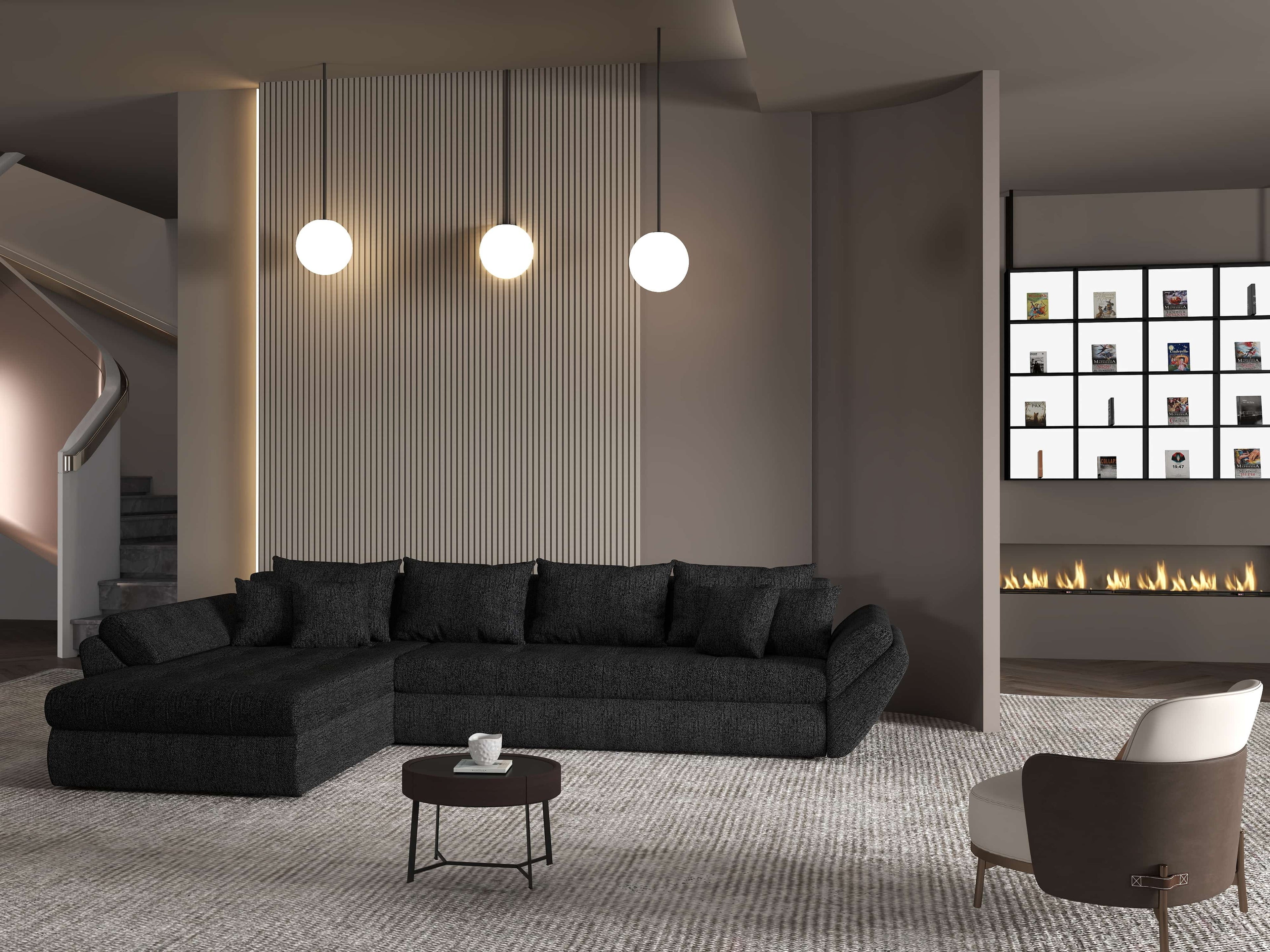 Colțar extensibil dumonde cu ladă de depozitare si sezut confortabil din spuma high-density, Loana XL Enjoy Negru 335x185 cm