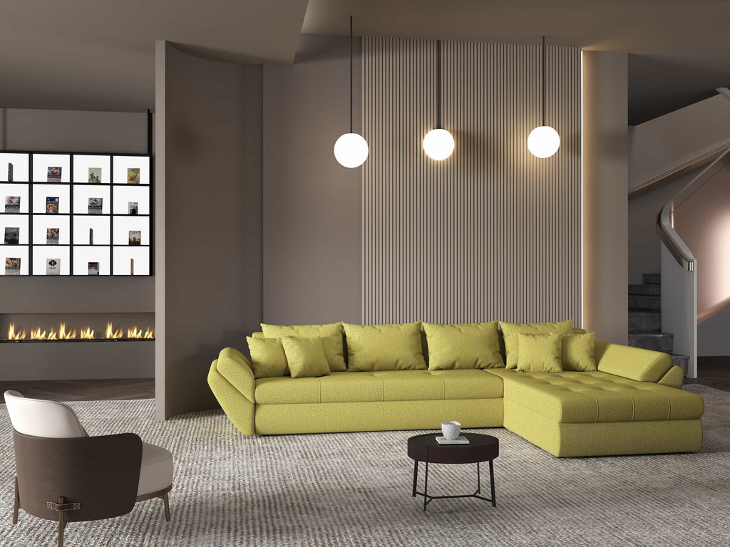 Colțar extensibil dumonde cu ladă de depozitare si sezut confortabil din spuma high-density, Loana XL Enjoy Verde II 335x185 cm