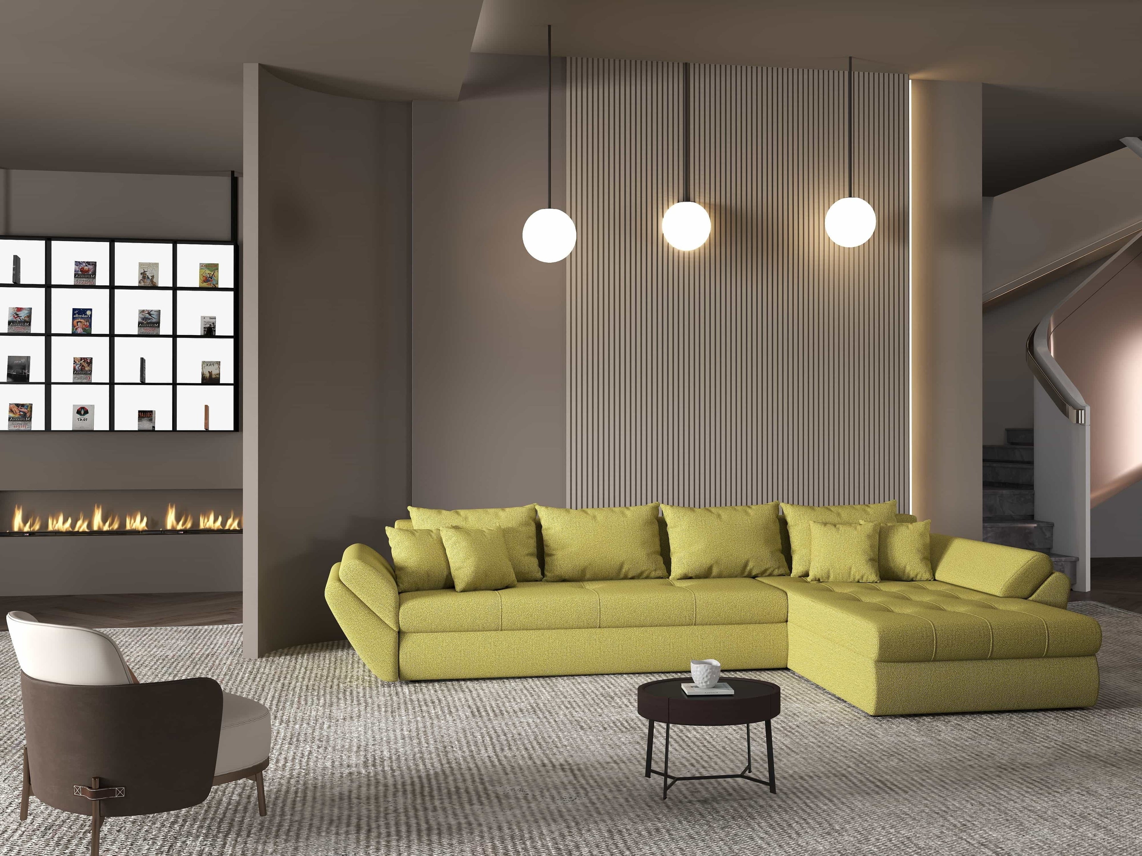 Colțar extensibil dumonde cu ladă de depozitare si sezut confortabil din spuma high-density, Loana XL Enjoy Verde II 335x185 cm
