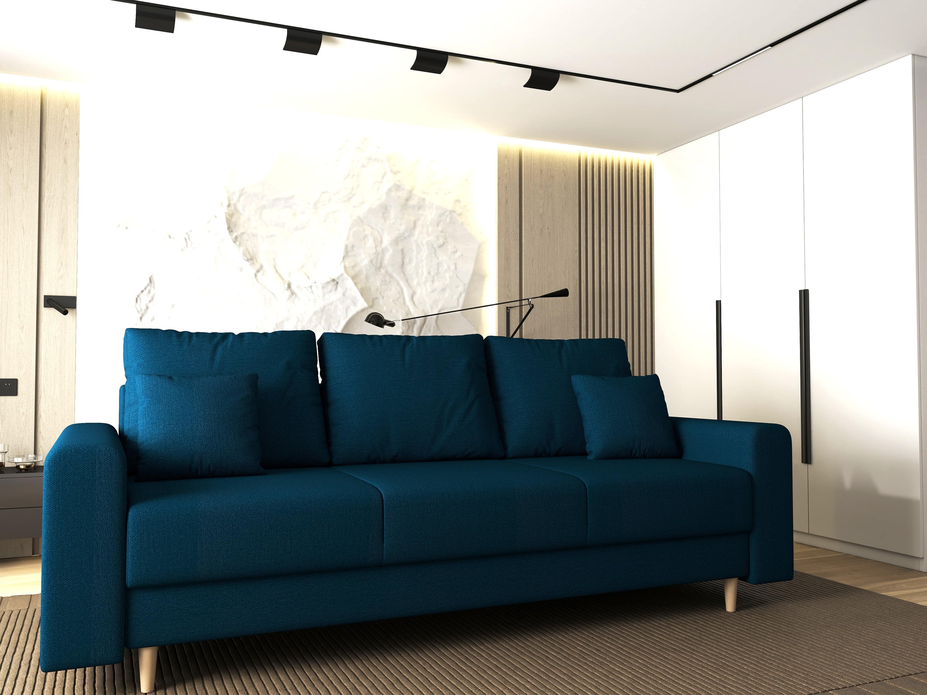 Canapea extensibilă dumonde cu ladă de depozitare si sezut confortabil din spuma high-density, Kronos Enjoy Petrol 210x100 cm