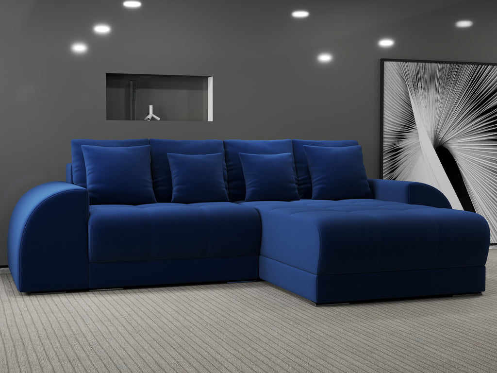 Colțar extensibil dumonde cu ladă de depozitare si sezut confortabil din spuma high-density, Verona Royal Albastru II 290x185 cm