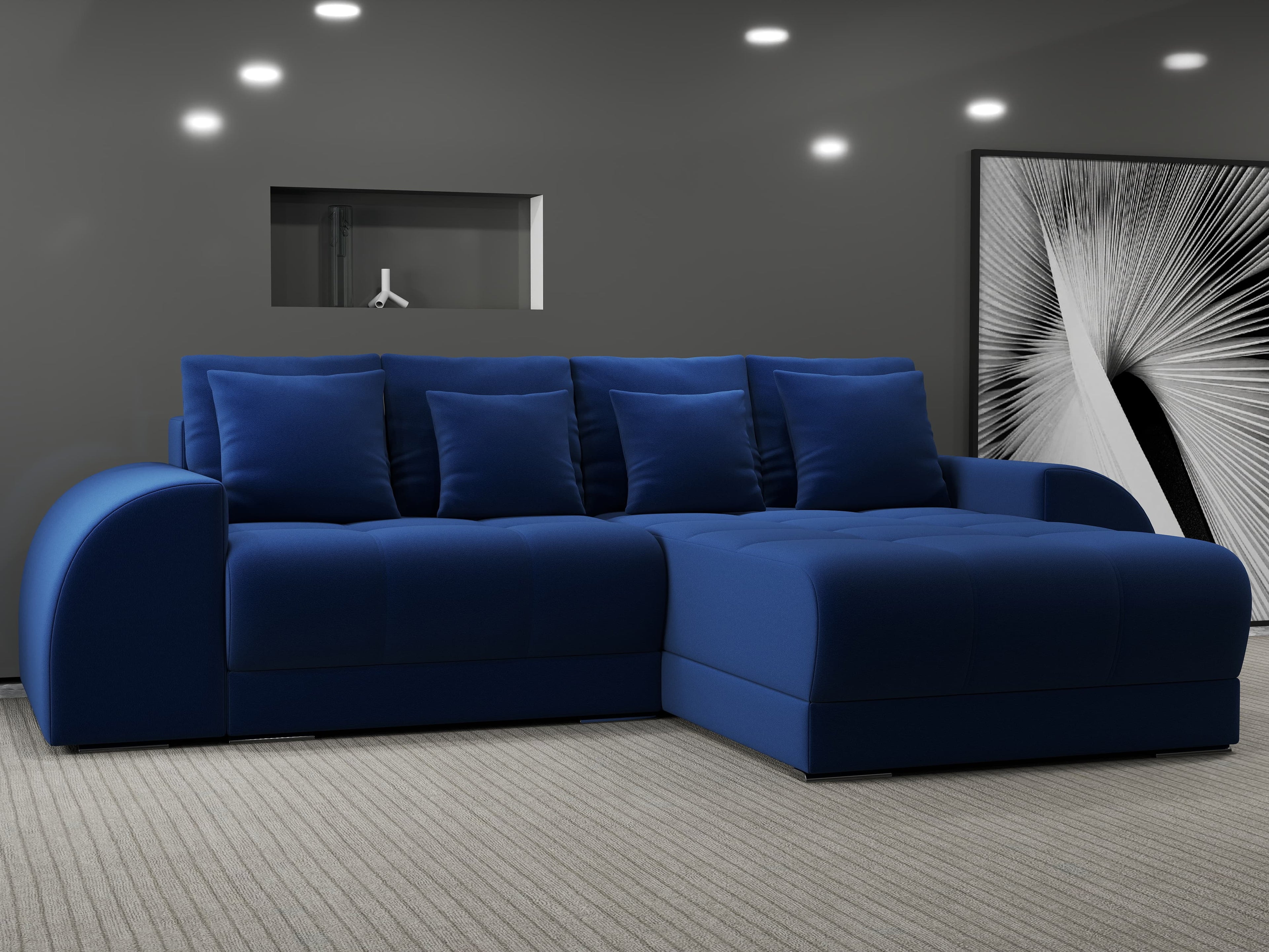 Colțar extensibil dumonde cu ladă de depozitare si sezut confortabil din spuma high-density, Verona Royal Albastru II 290x185 cm