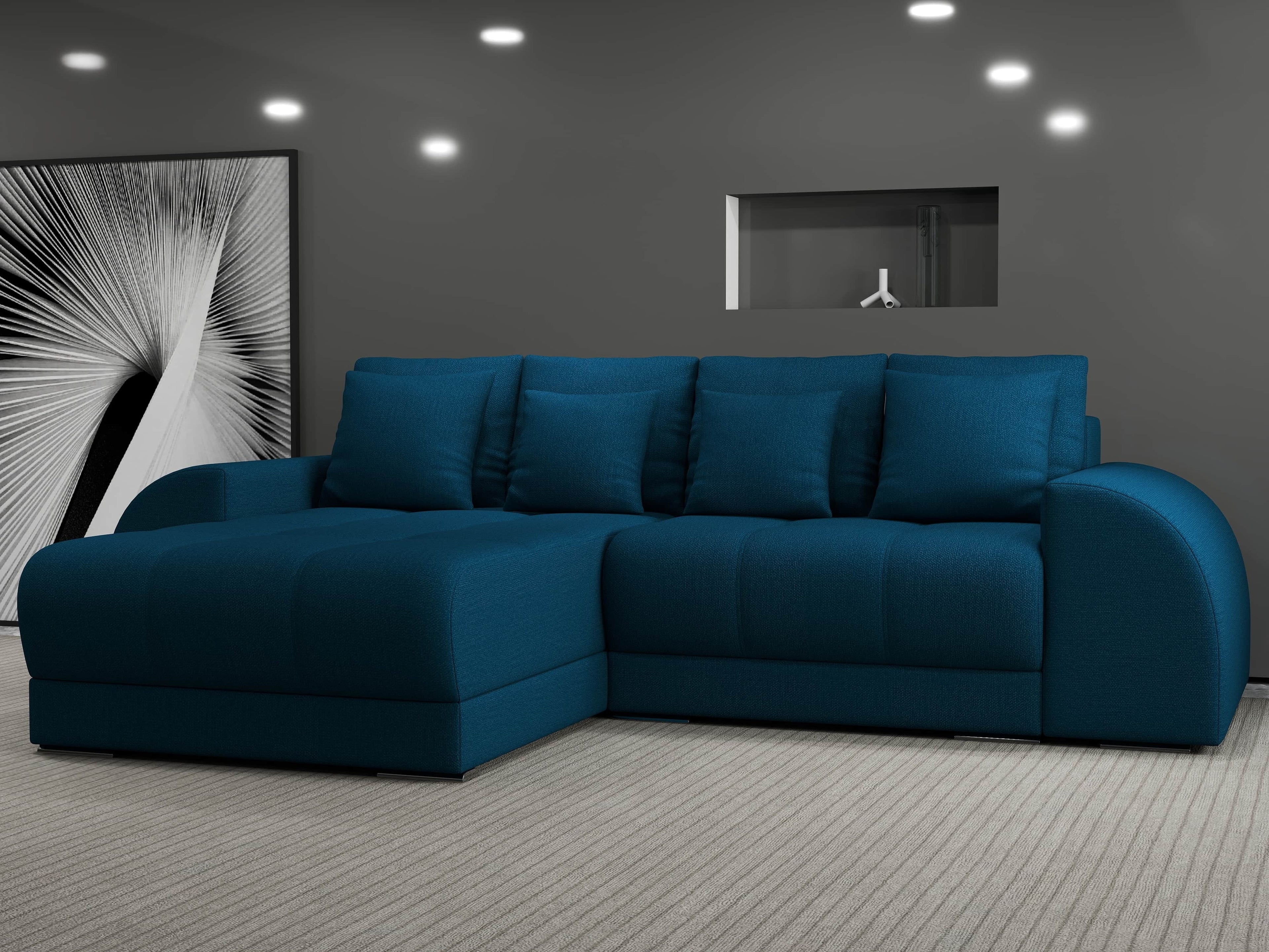 Colțar extensibil dumonde cu ladă de depozitare si sezut confortabil din spuma high-density, Verona Enjoy Petrol 290x185 cm