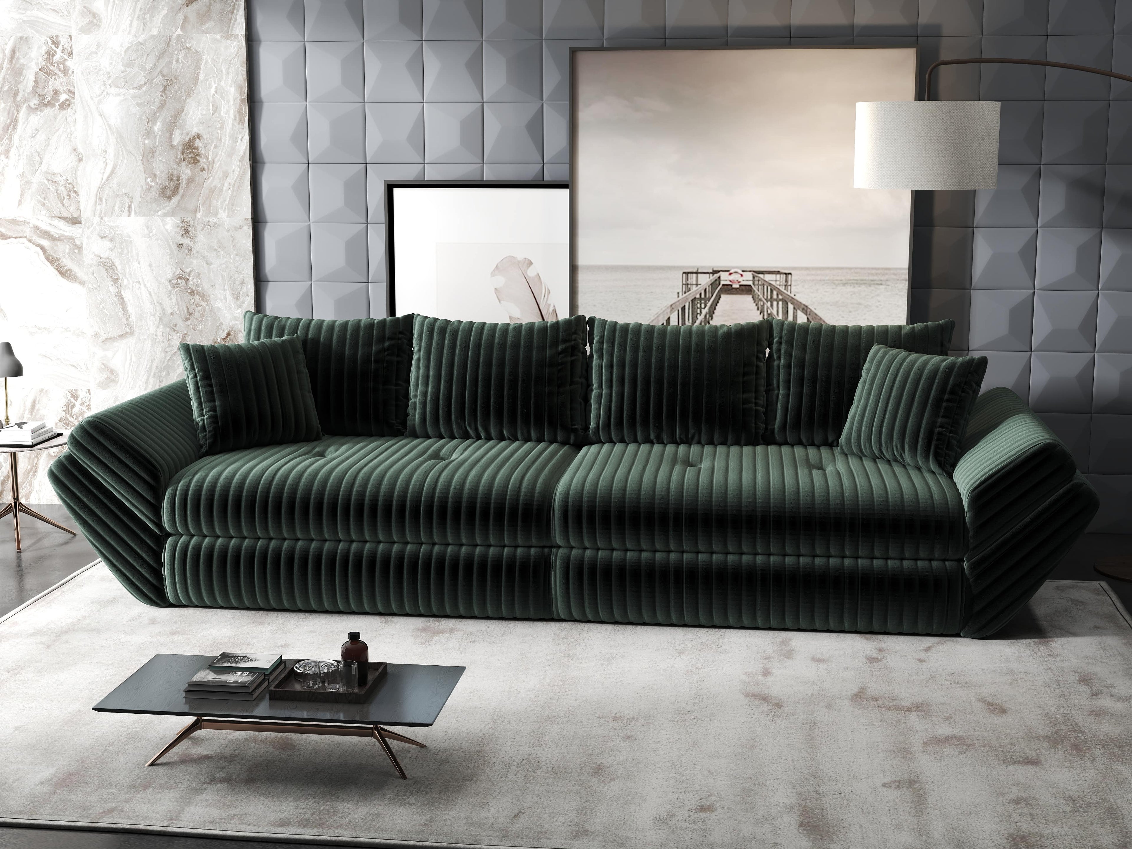 Canapea extensibilă dumonde cu ladă de depozitare si sezut confortabil din spuma high-density, Loana Ambience Verde 300x100 cm