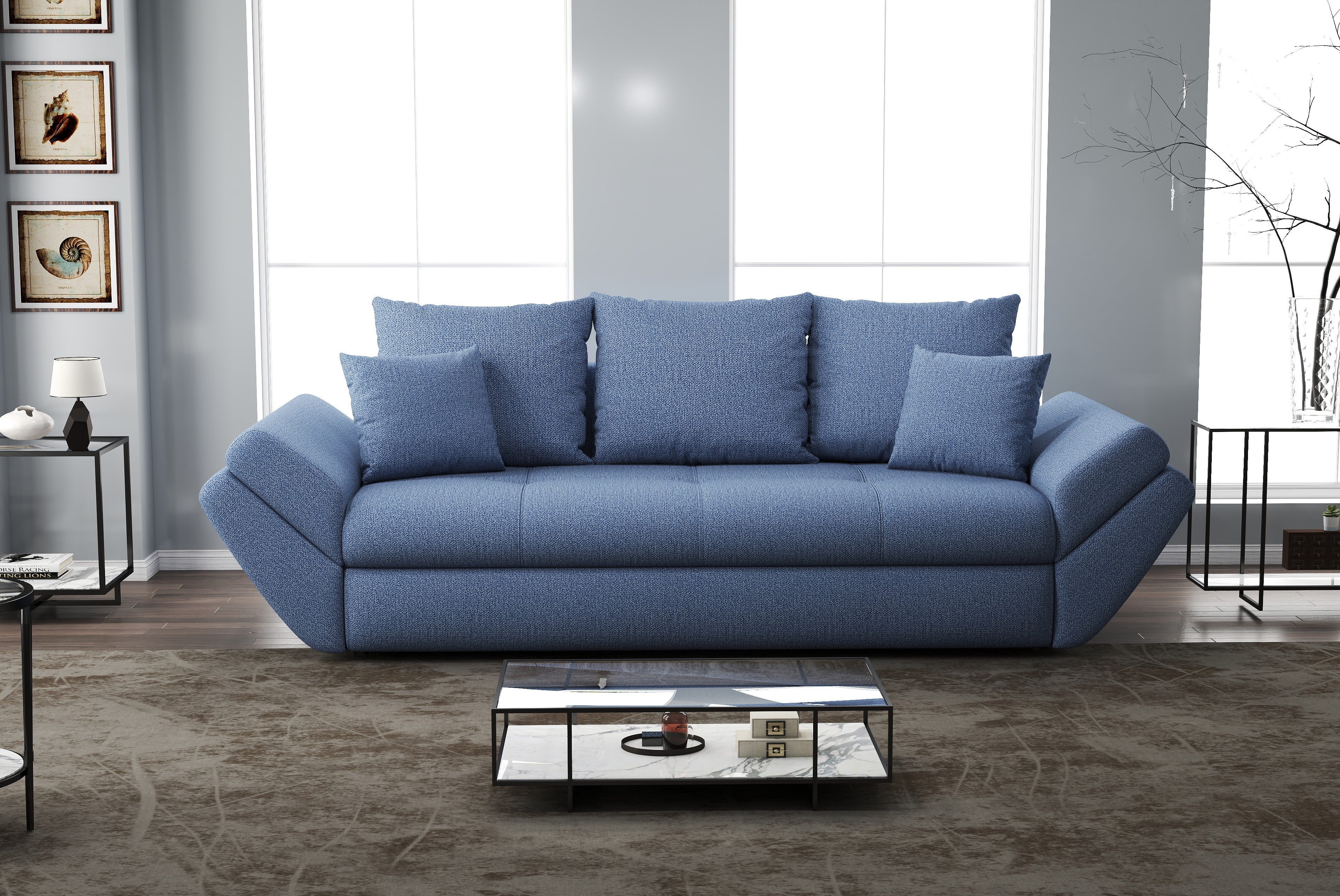 Canapea extensibilă dumonde cu ladă de depozitare si sezut confortabil din spuma high-density, Loana Enjoy Blue 250x100 cm