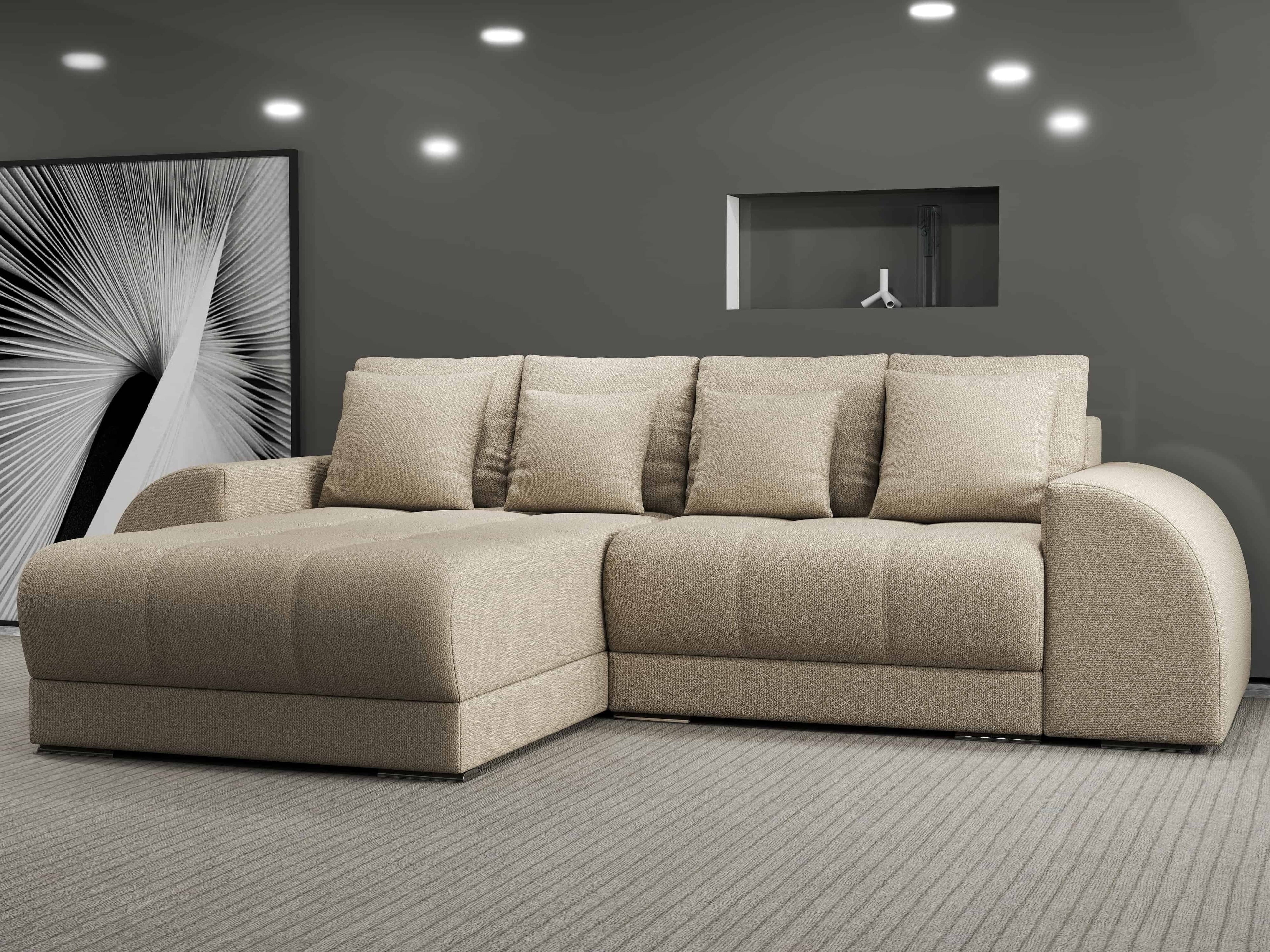 Colțar extensibil dumonde cu ladă de depozitare si sezut confortabil din spuma high-density, Verona Enjoy Camel 290x185 cm