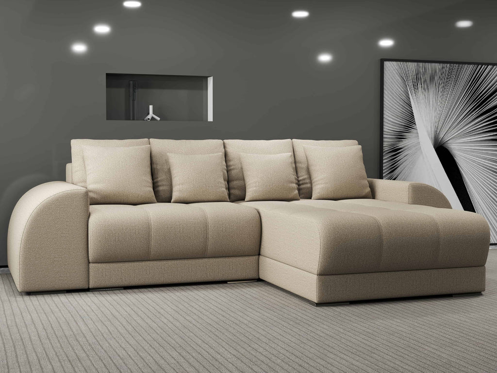 Colțar extensibil dumonde cu ladă de depozitare si sezut confortabil din spuma high-density, Verona Enjoy Camel II 290x185 cm