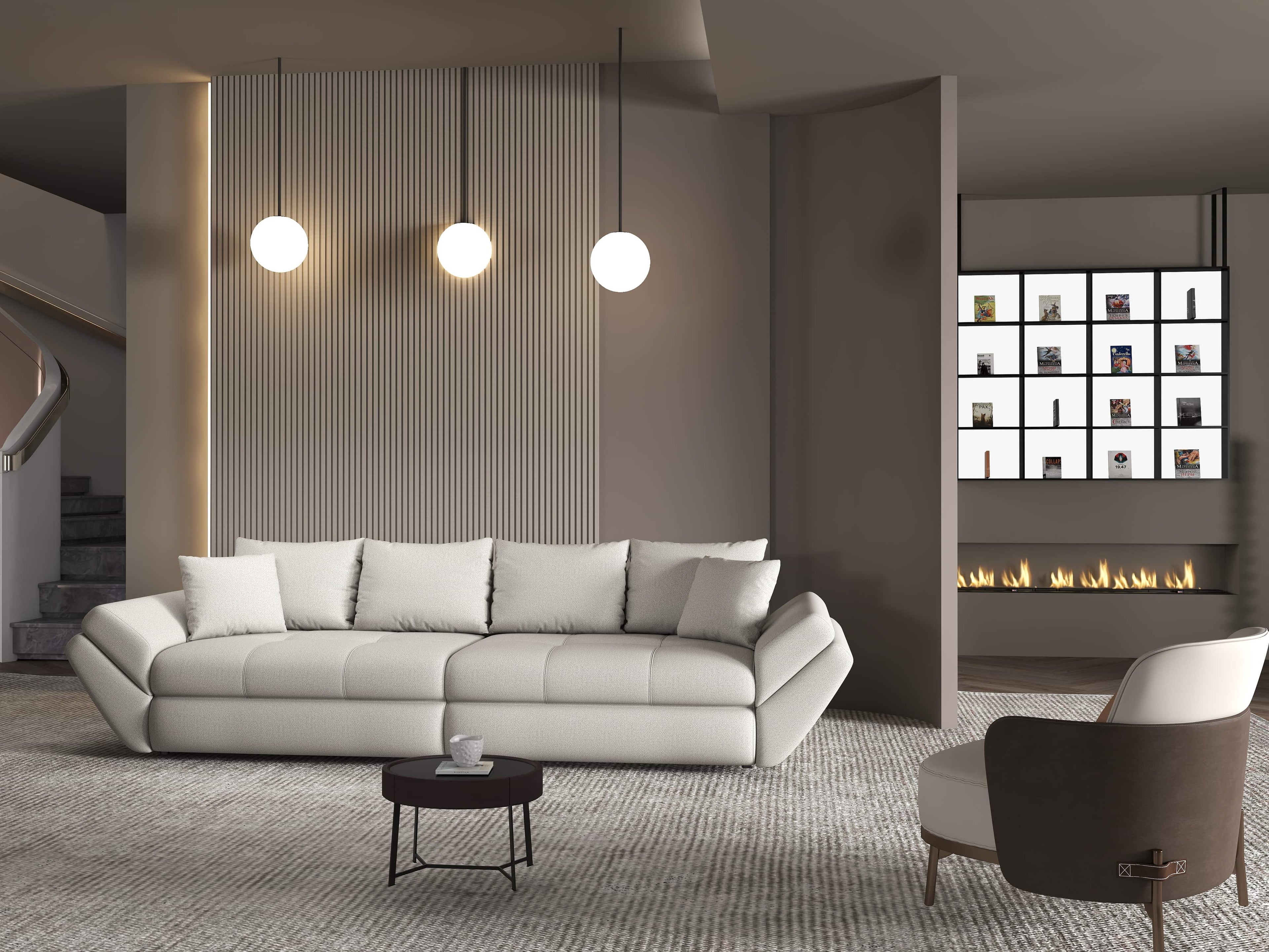 Canapea extensibilă dumonde cu ladă de depozitare si sezut confortabil din spuma high-density, Loana Enjoy Bej 300x100 cm