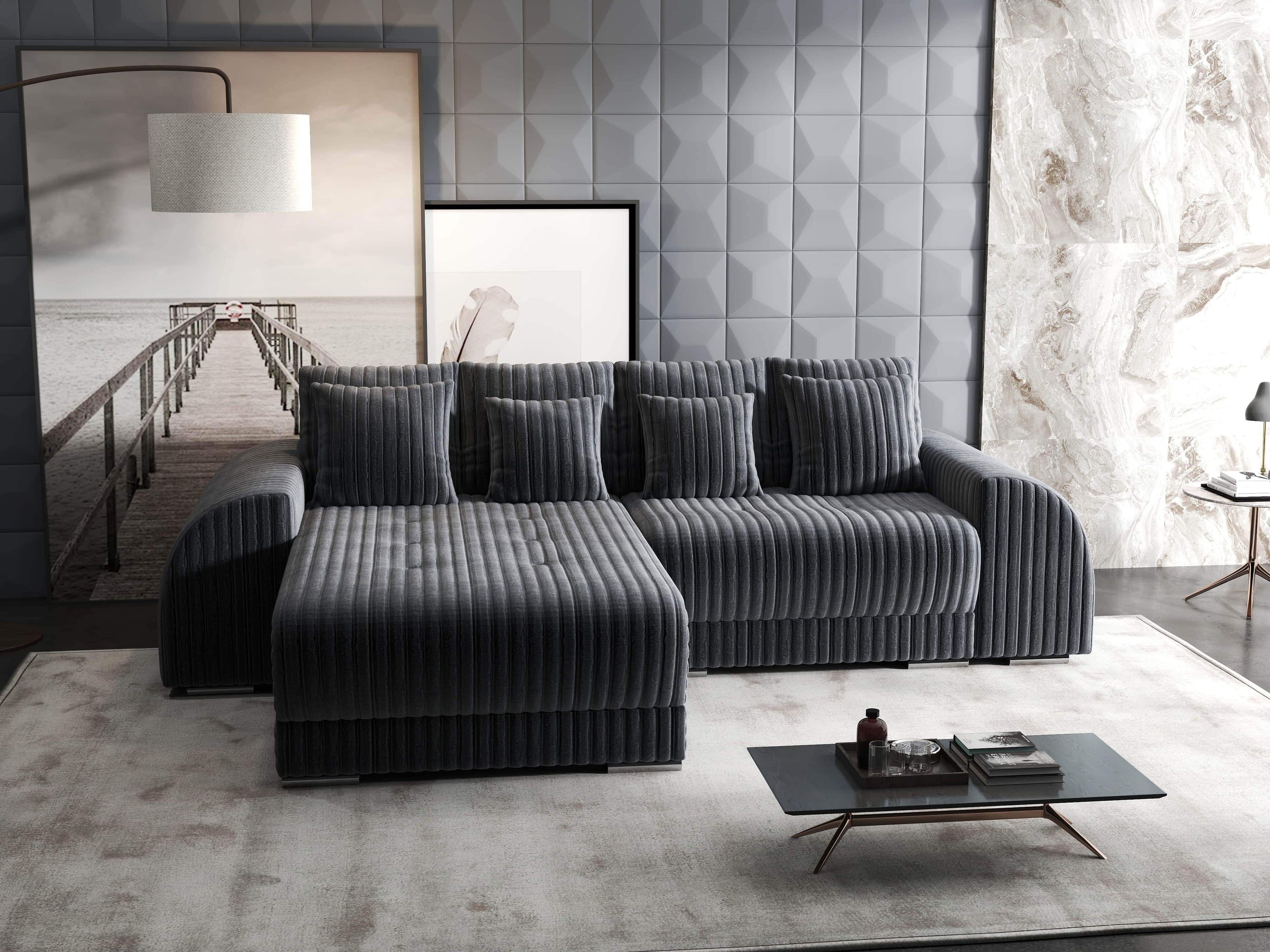 Colțar extensibil dumonde cu ladă de depozitare si sezut confortabil din spuma high-density, Verona Ambience Gri 290x185 cm