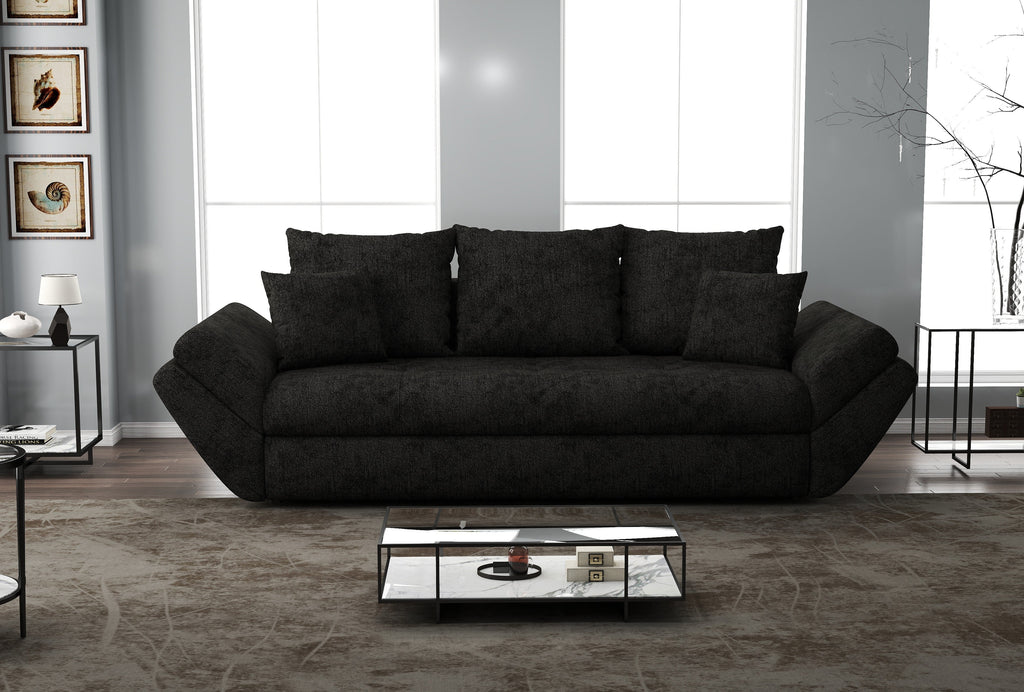 Canapea extensibilă dumonde cu ladă de depozitare si sezut confortabil din spuma high-density, Loana Enjoy Black 250x100 cm