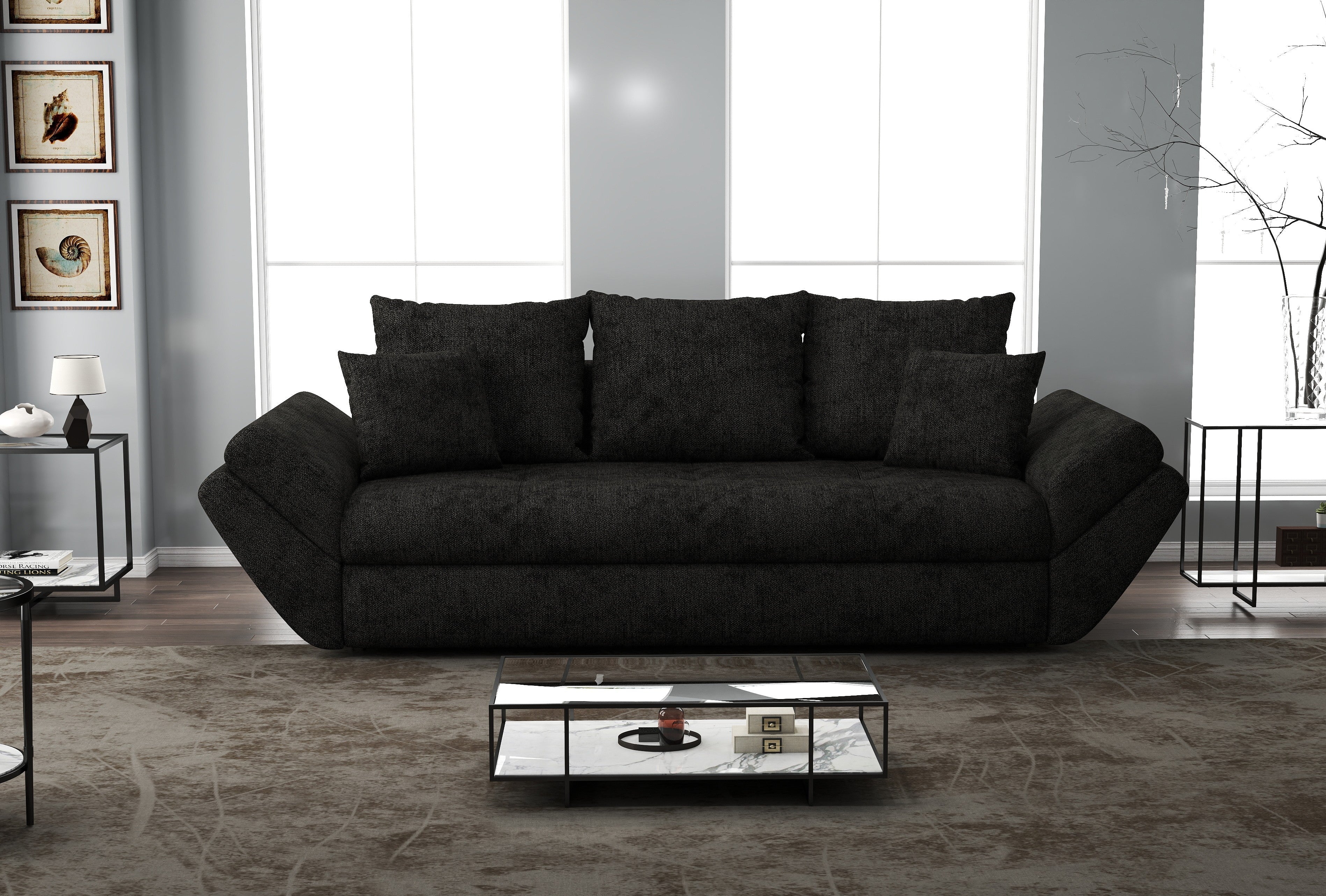 Canapea extensibilă dumonde cu ladă de depozitare si sezut confortabil din spuma high-density, Loana Enjoy Black 250x100 cm