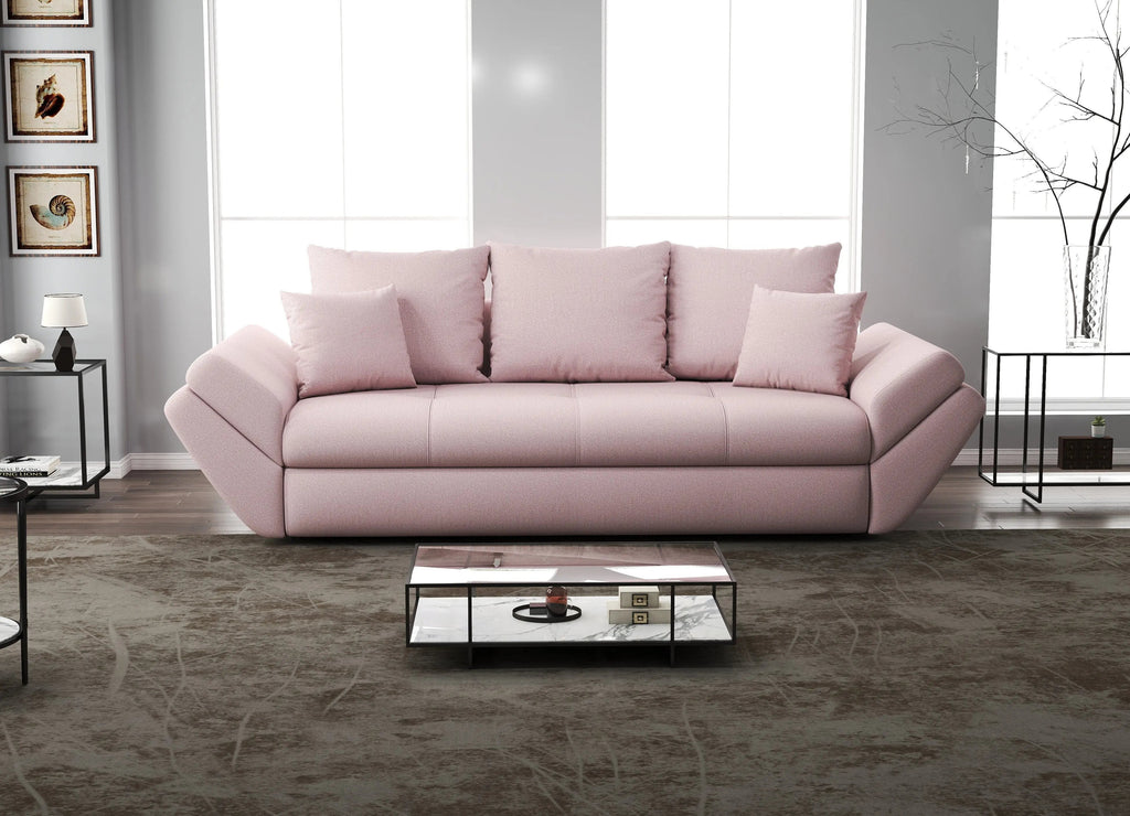 Canapea extensibilă dumonde cu ladă de depozitare si sezut confortabil din spuma high-density, Loana Enjoy Flamingo 250x100 cm