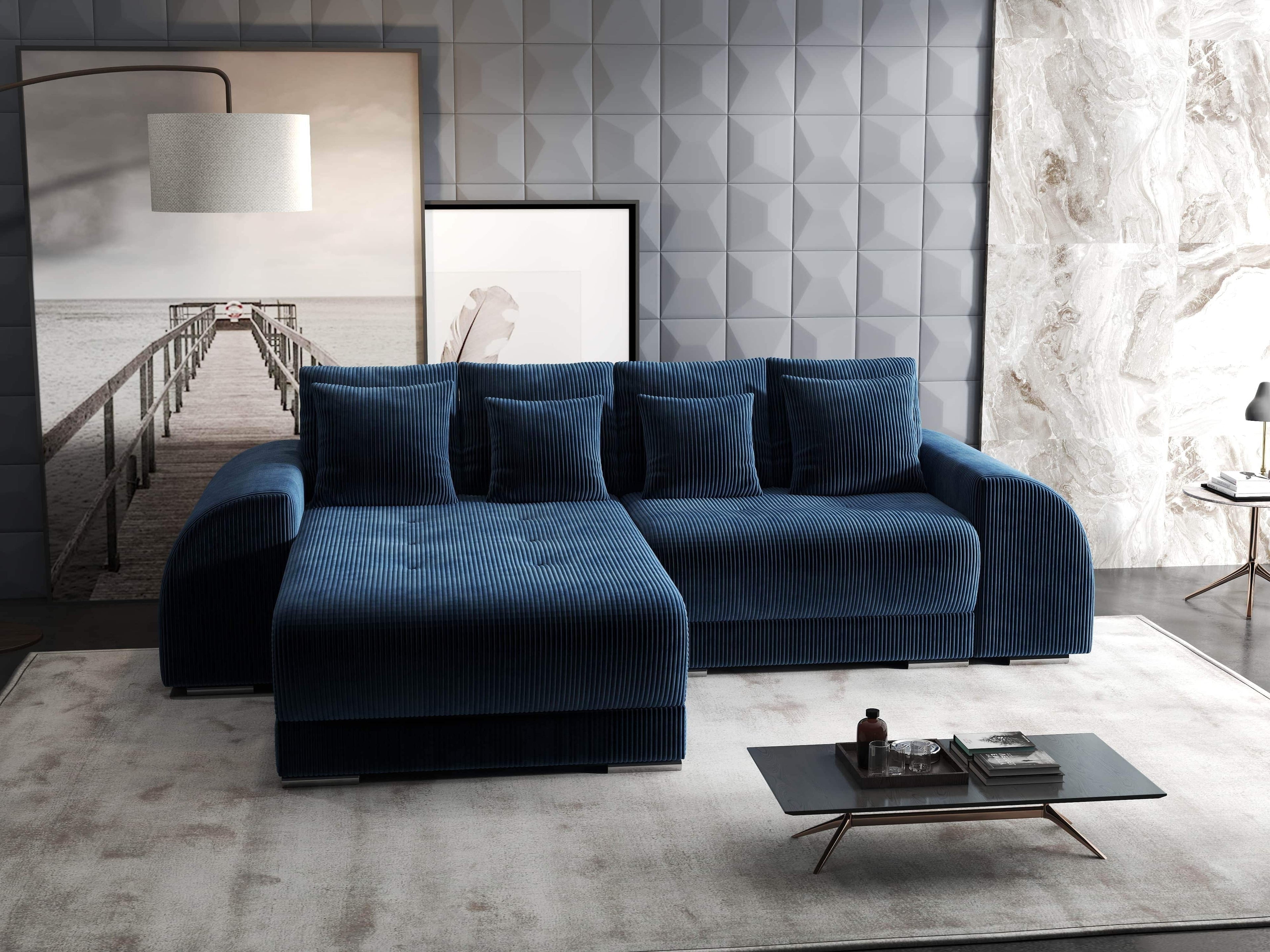 Colțar extensibil dumonde cu ladă de depozitare si sezut confortabil din spuma high-density, Verona Zoom Albastru 290x185 cm