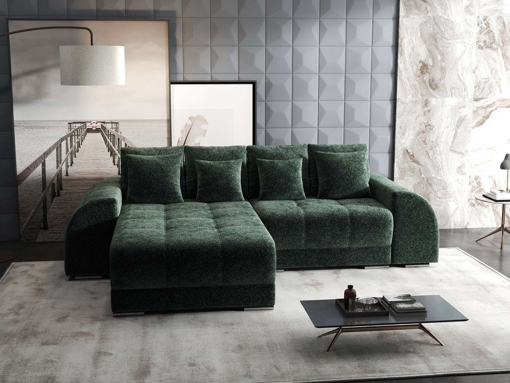 Colțar extensibil dumonde cu ladă de depozitare si sezut confortabil din spuma high-density, Verona Euphoria Verde 290x185 cm