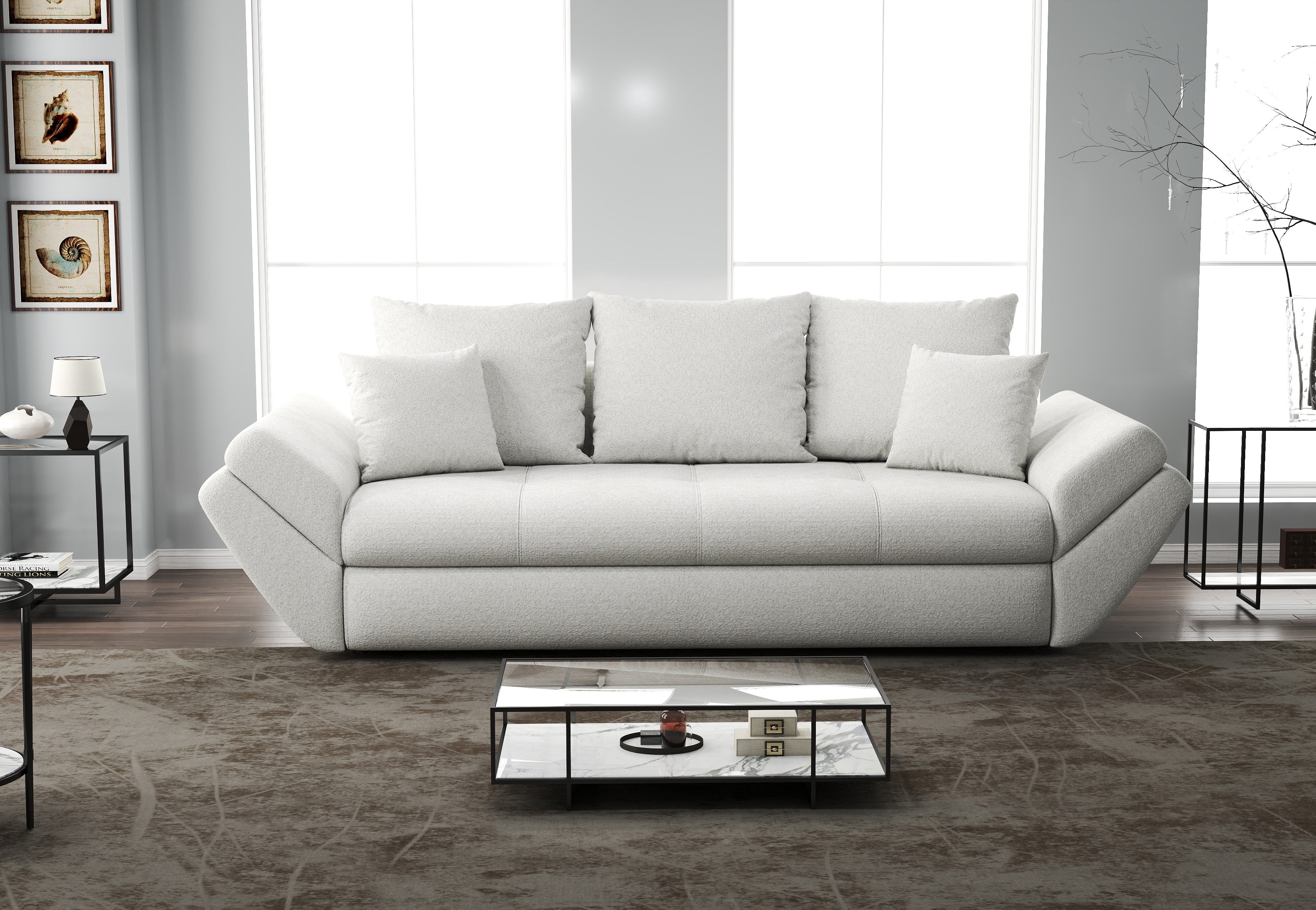 Canapea extensibilă dumonde cu ladă de depozitare si sezut confortabil din spuma high-density, Loana Euphoria Ivory 250x100 cm