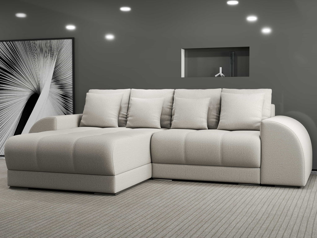 Colțar extensibil dumonde cu ladă de depozitare si sezut confortabil din spuma high-density, Verona Enjoy Bej 290x185 cm